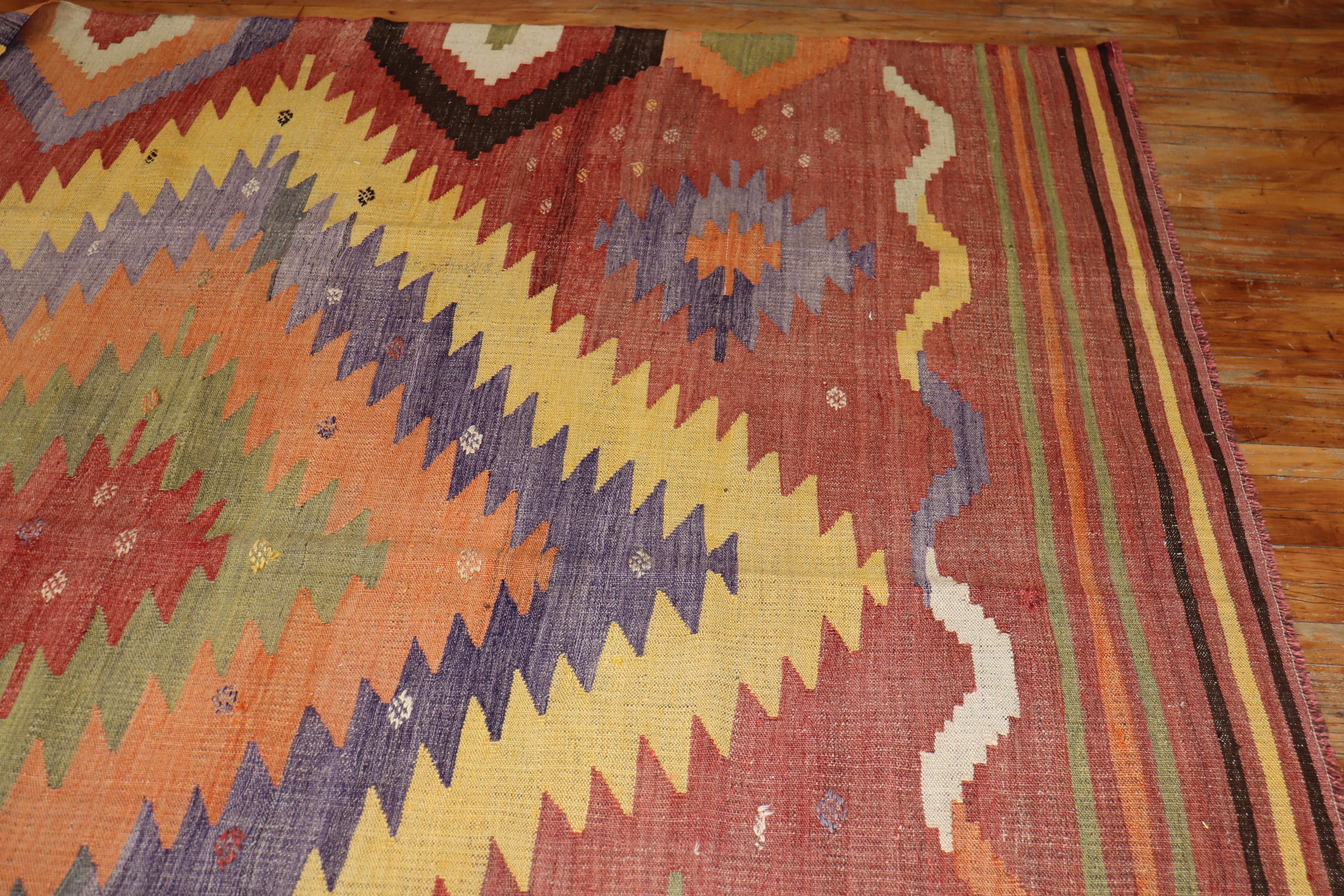 Native American Zabihi Collection Vintage Turkish Room Size Kilim For Sale
