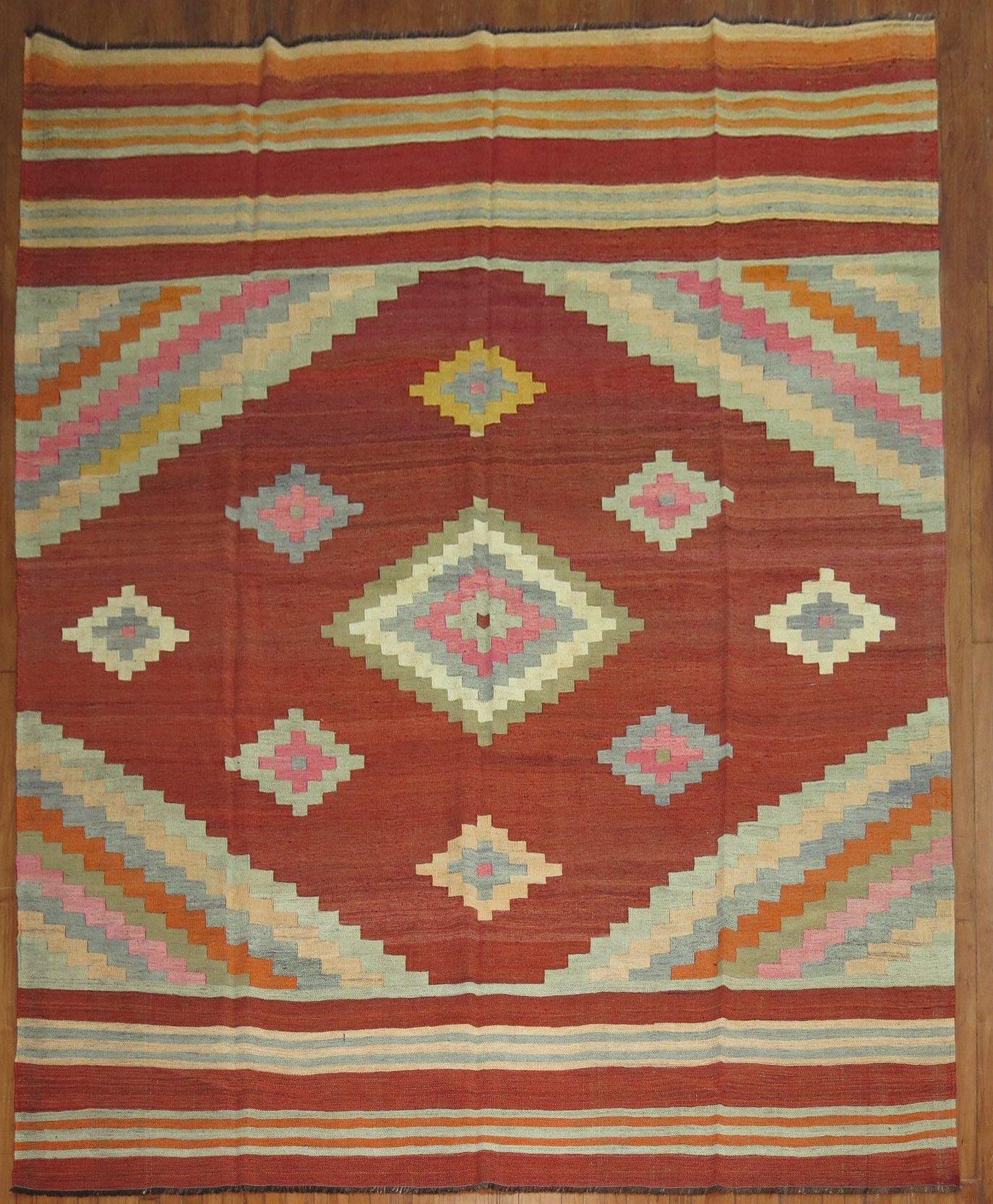 Hand-Knotted Zabihi Collection Vintage Turkish Room Size Kilim For Sale
