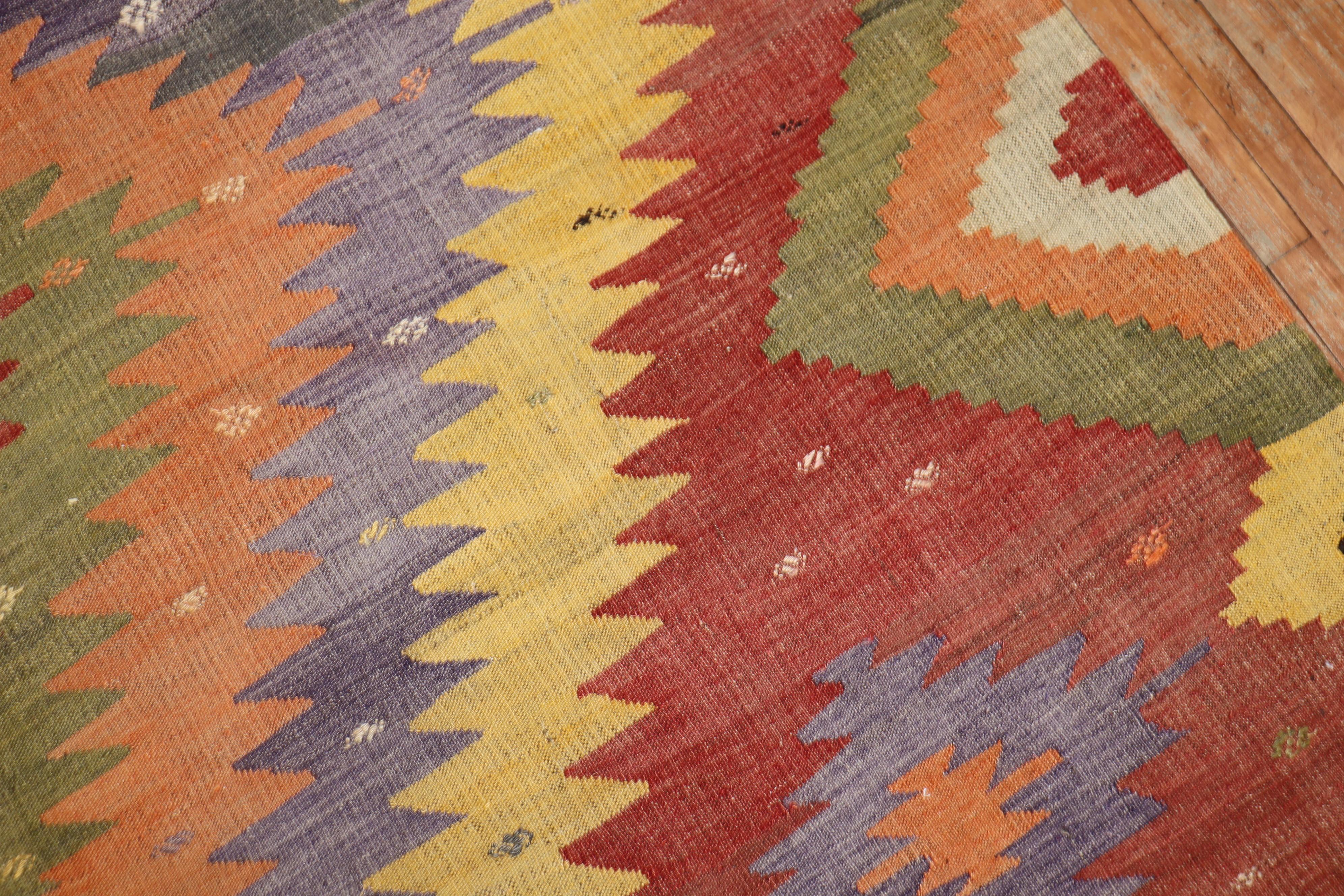 Hand-Knotted Zabihi Collection Vintage Turkish Room Size Kilim For Sale