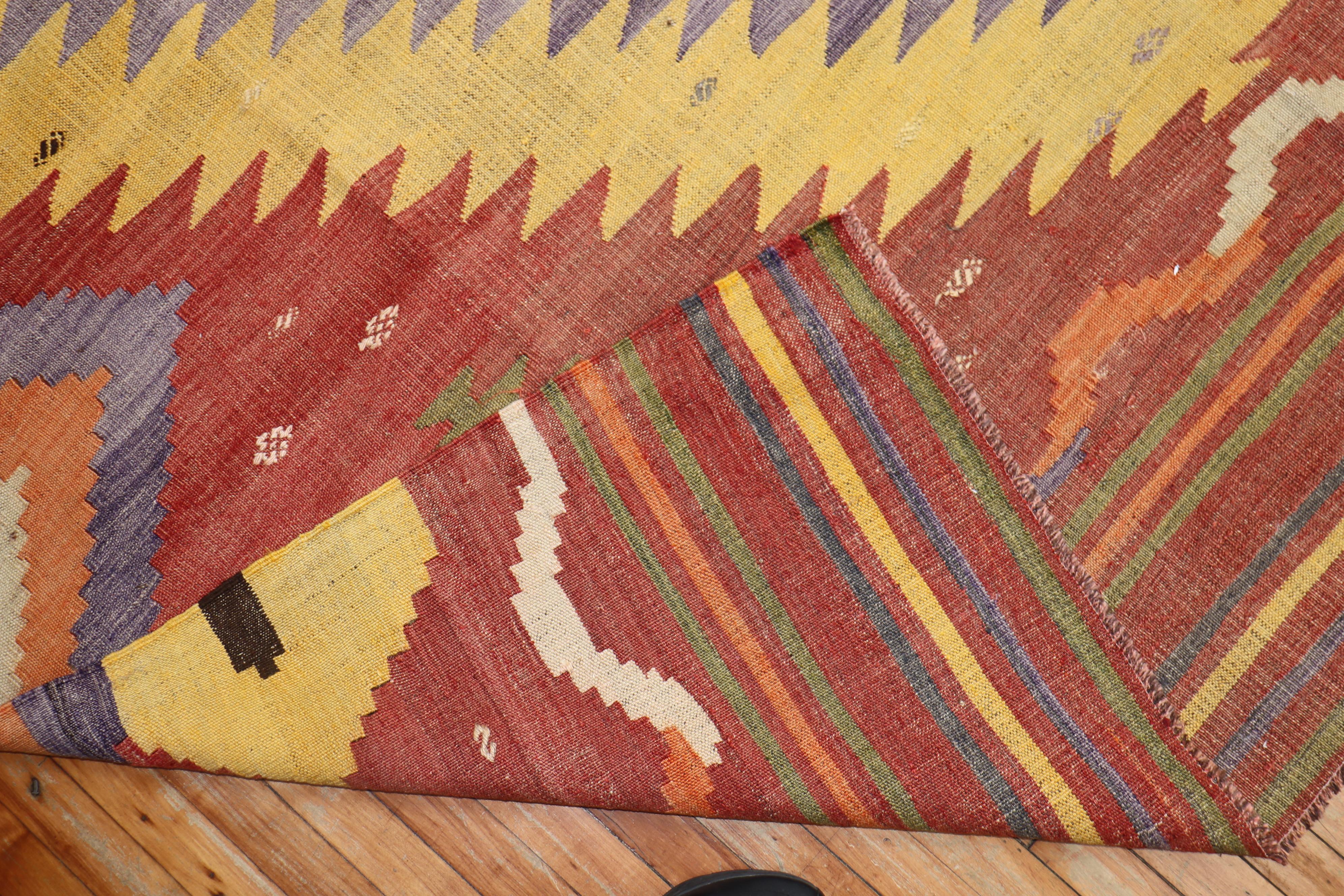 Zabihi Collection Vintage Turkish Room Size Kilim In Good Condition For Sale In New York, NY