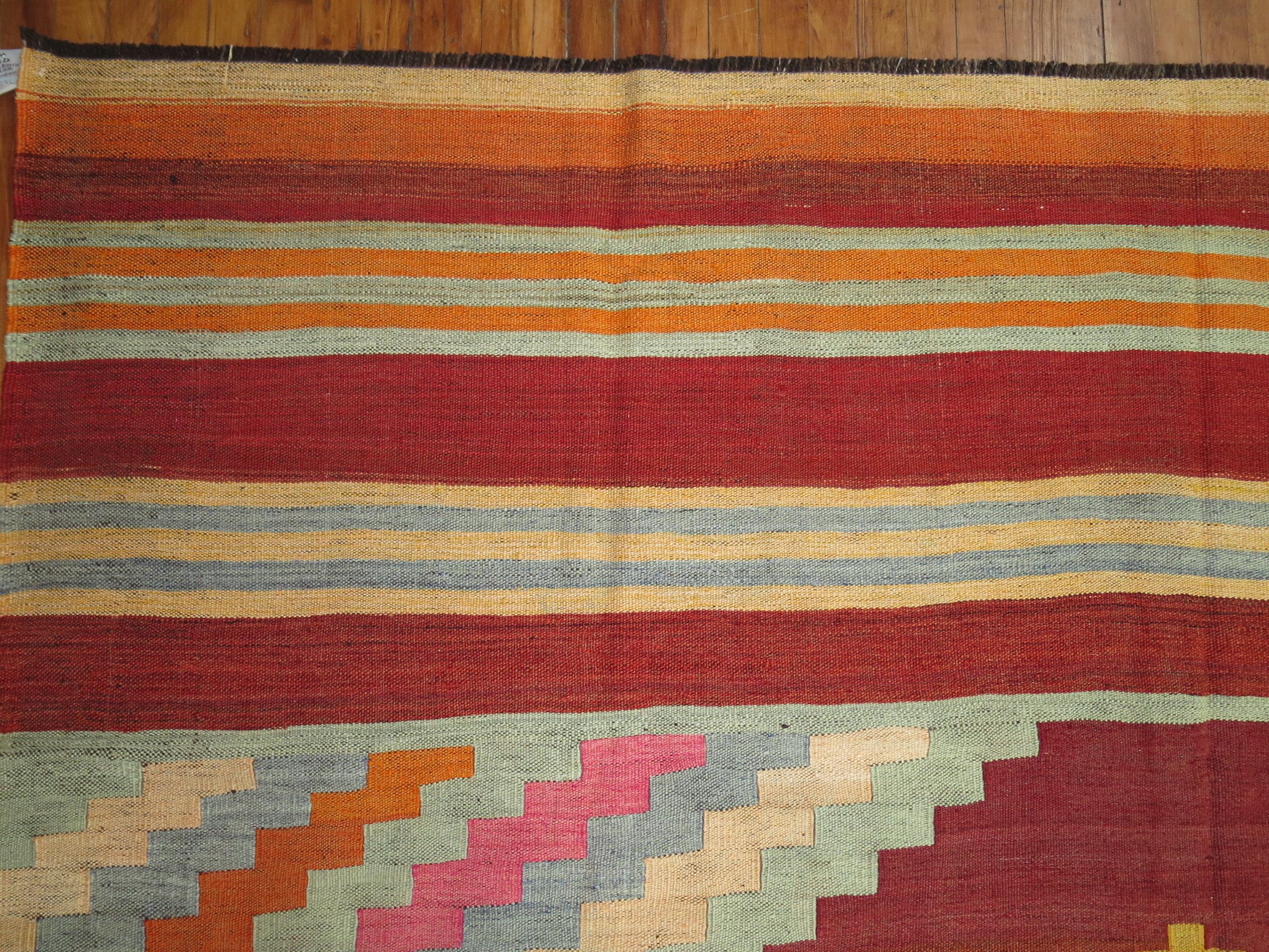 20th Century Zabihi Collection Vintage Turkish Room Size Kilim For Sale