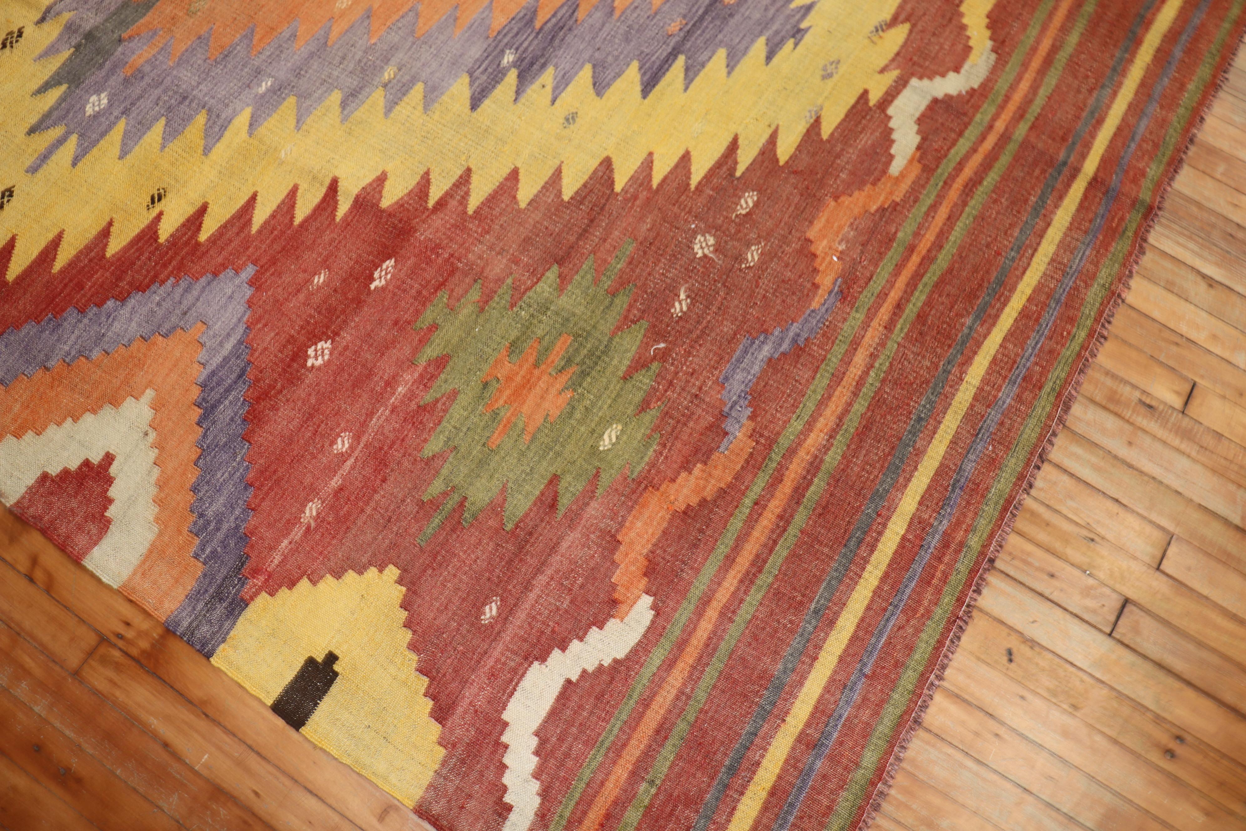 20th Century Zabihi Collection Vintage Turkish Room Size Kilim For Sale