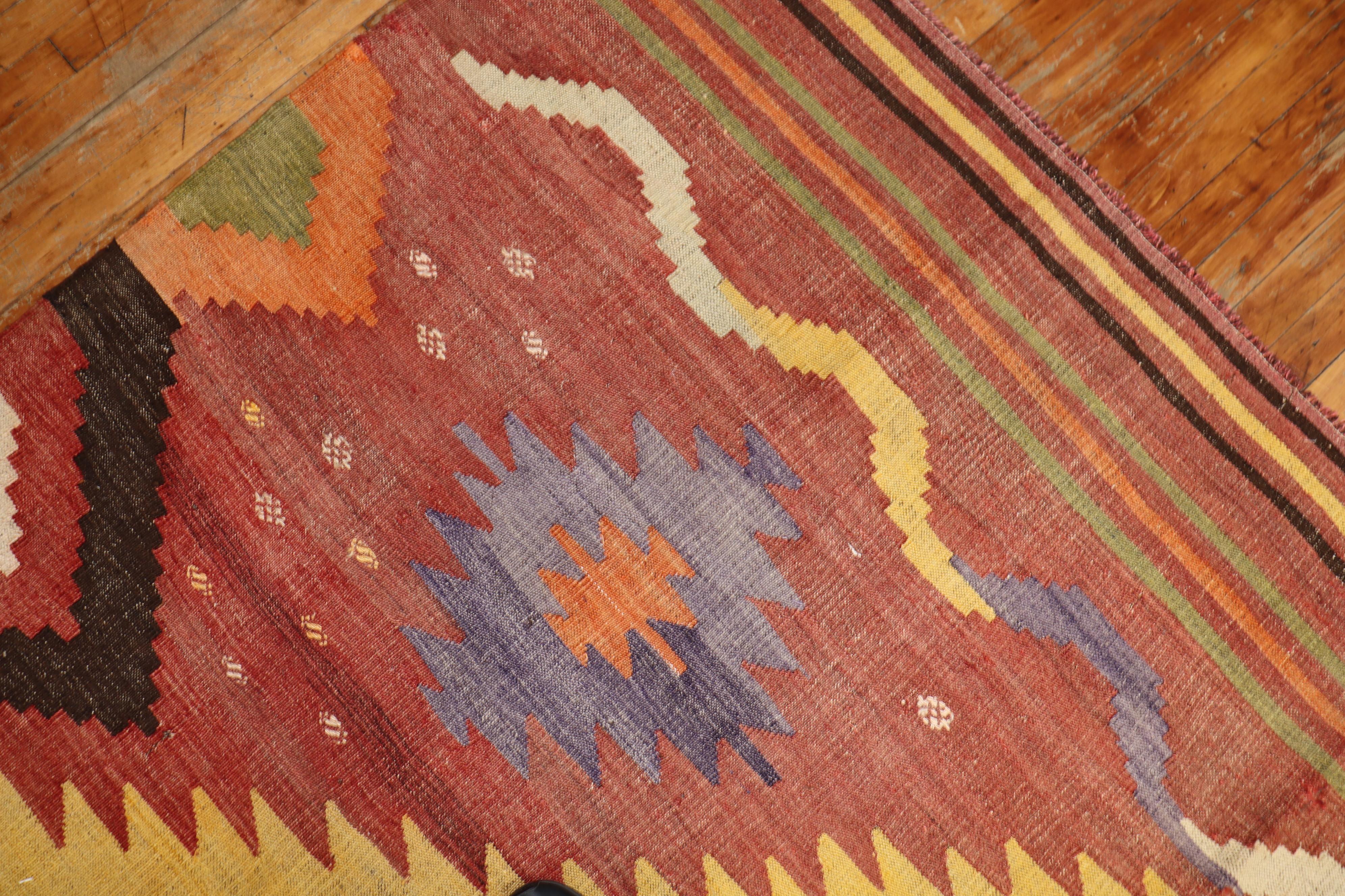 Wool Zabihi Collection Vintage Turkish Room Size Kilim For Sale