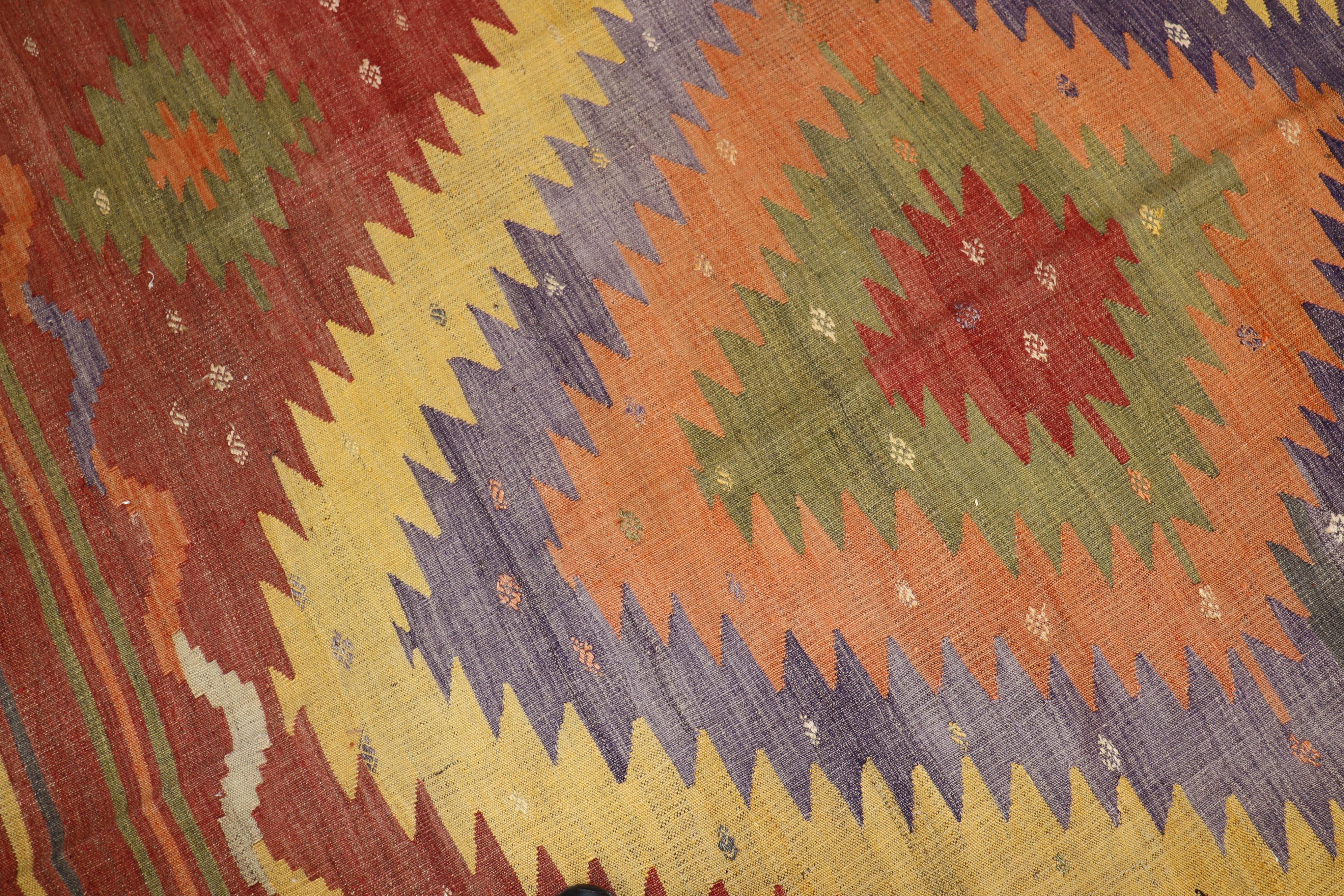 Zabihi Collection Vintage Turkish Room Size Kilim For Sale 1
