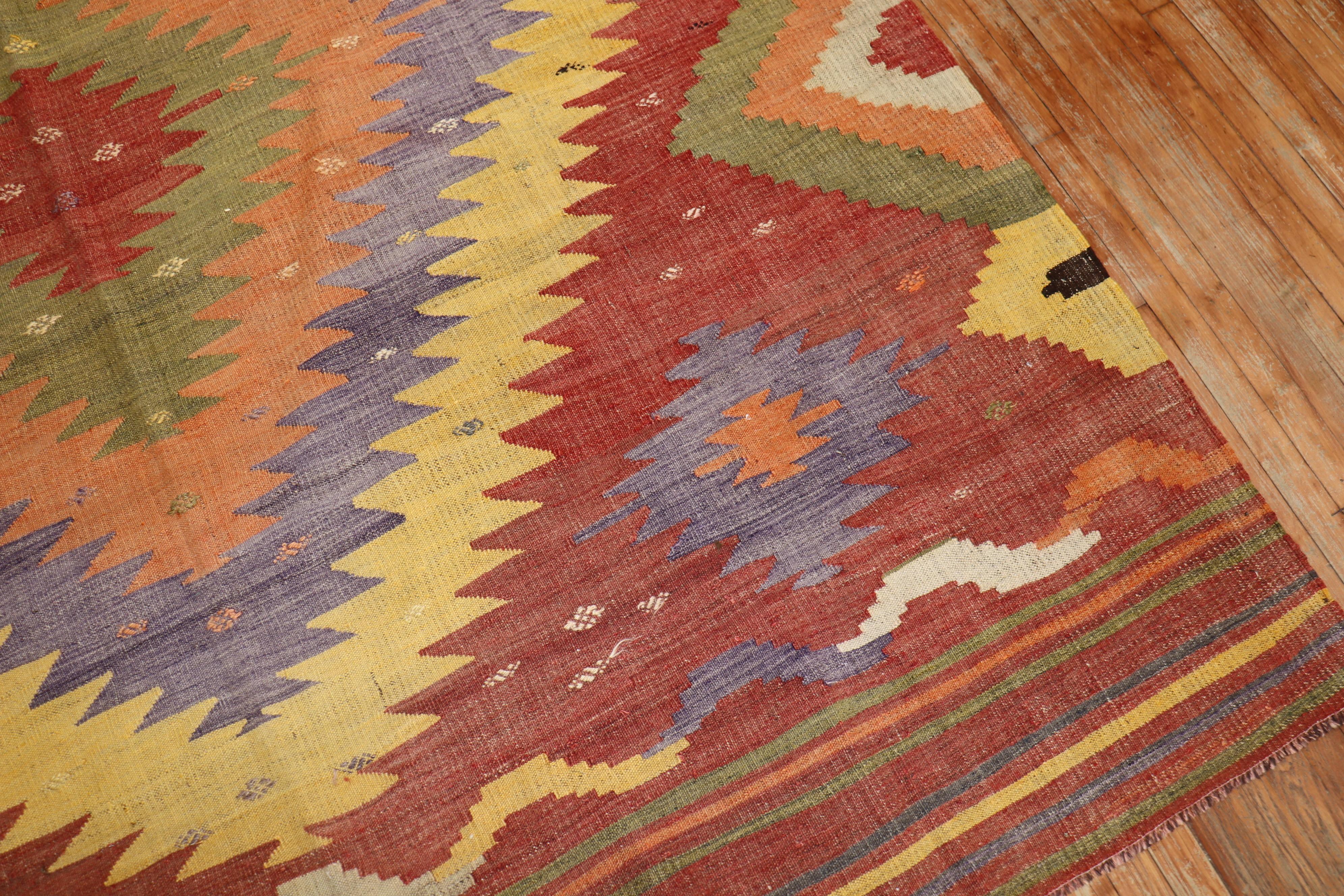 Zabihi Collection Vintage Turkish Room Size Kilim For Sale 2