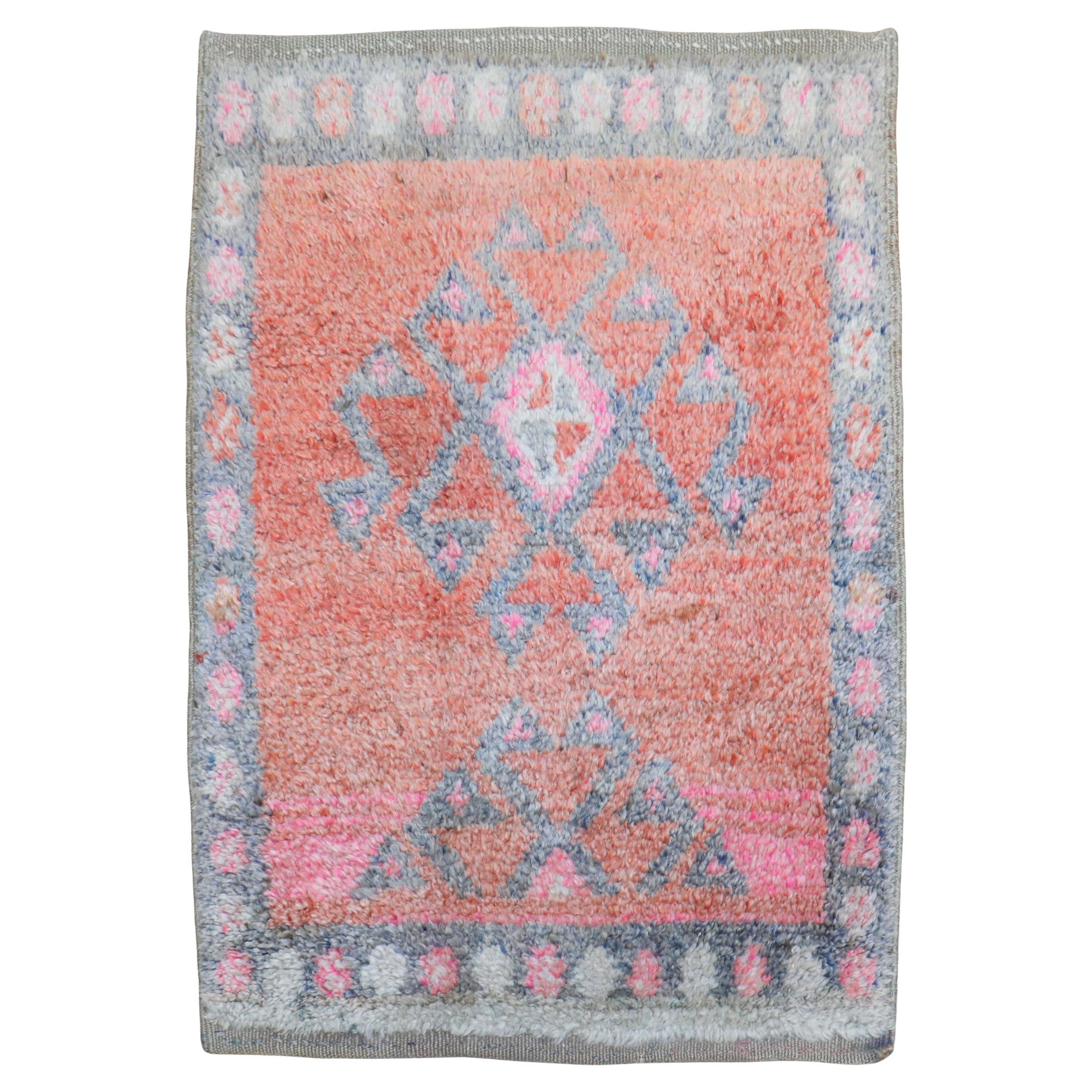 Zabihi Collection Vintage Turkish Small Orange Plush Rug For Sale