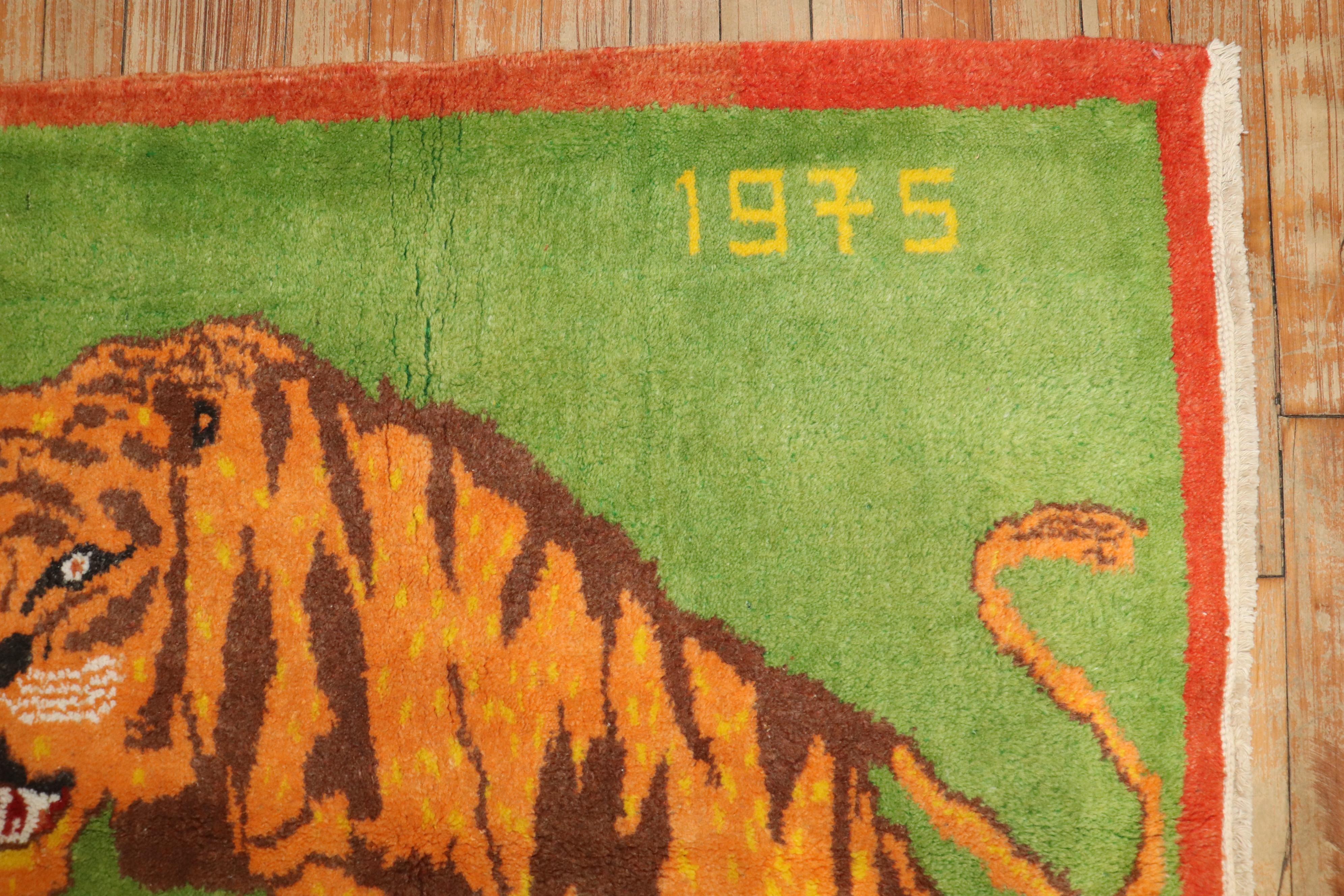 Hand-Knotted Zabihi Collection Vintage Turkish Tiger Pictorial Rug For Sale