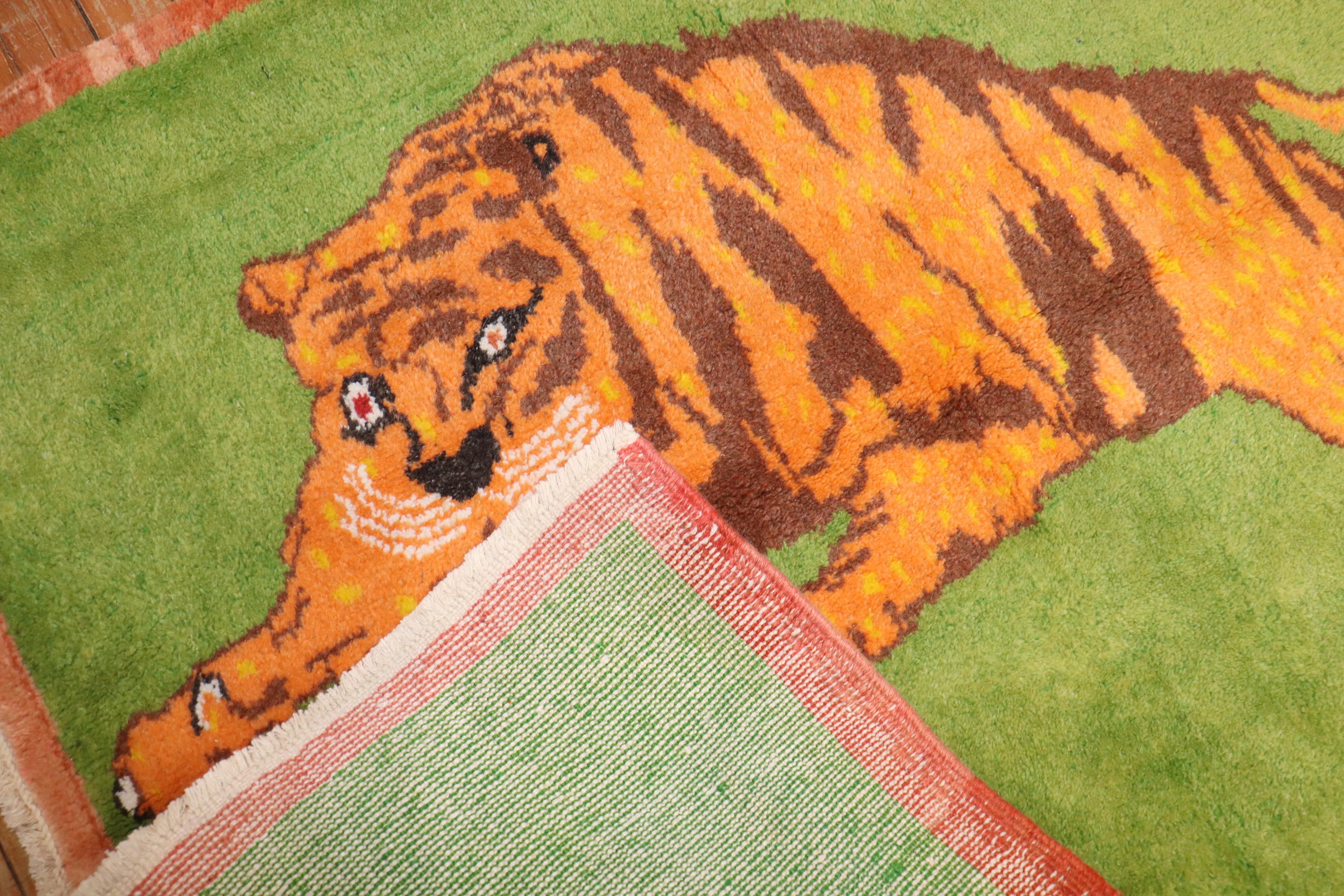 Zabihi Collection Vintage Turkish Tiger Pictorial Rug In Good Condition For Sale In New York, NY