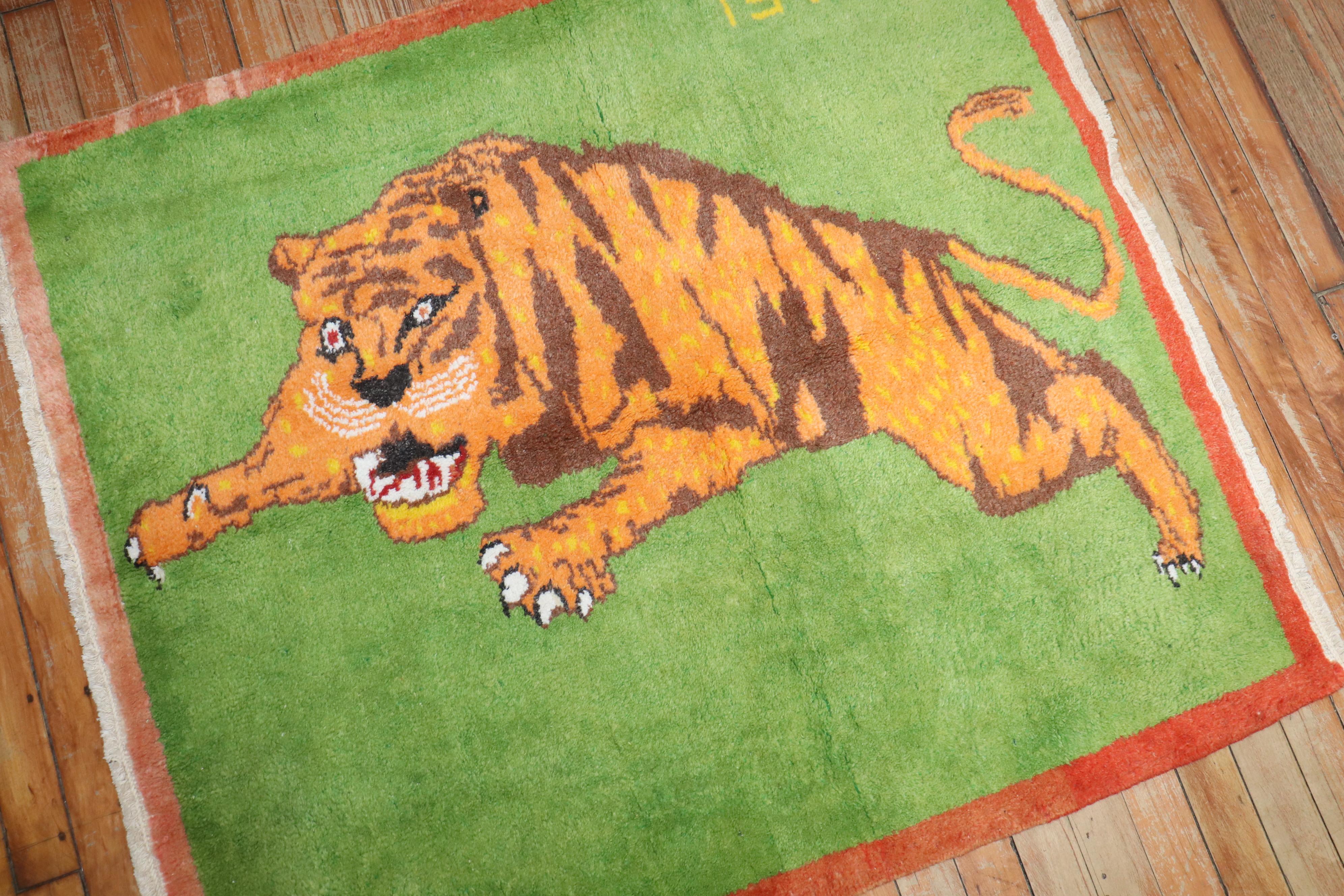 20th Century Zabihi Collection Vintage Turkish Tiger Pictorial Rug For Sale