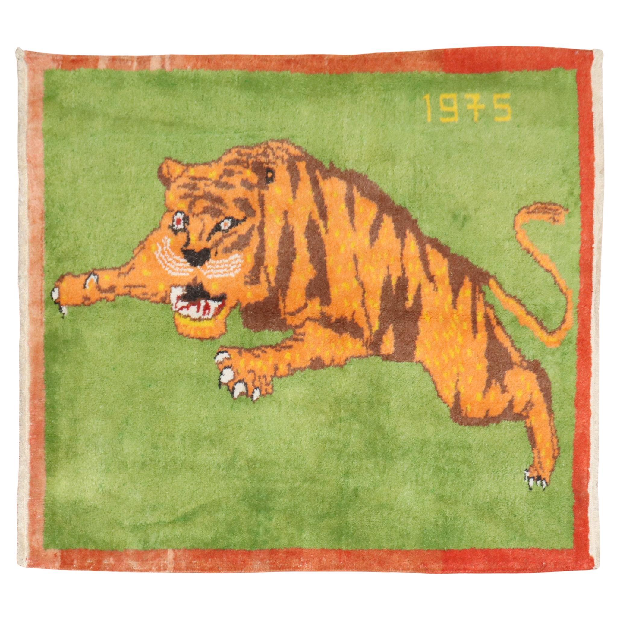 Zabihi Collection Vintage Turkish Tiger Pictorial Rug For Sale