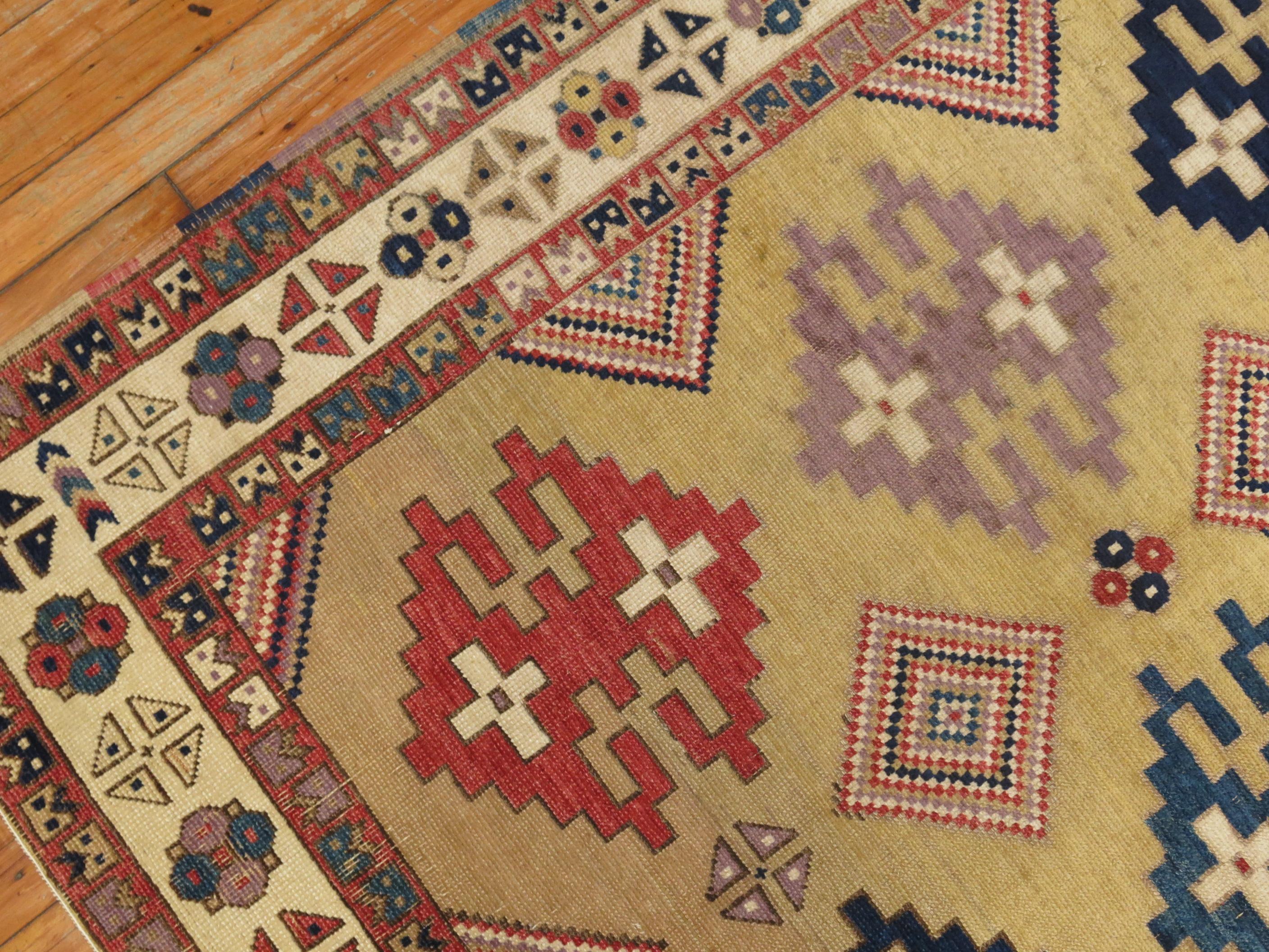 Kazak Zabihi Collection Vintage Turkish Tribal Caucasian Derived Square Accent Rug For Sale