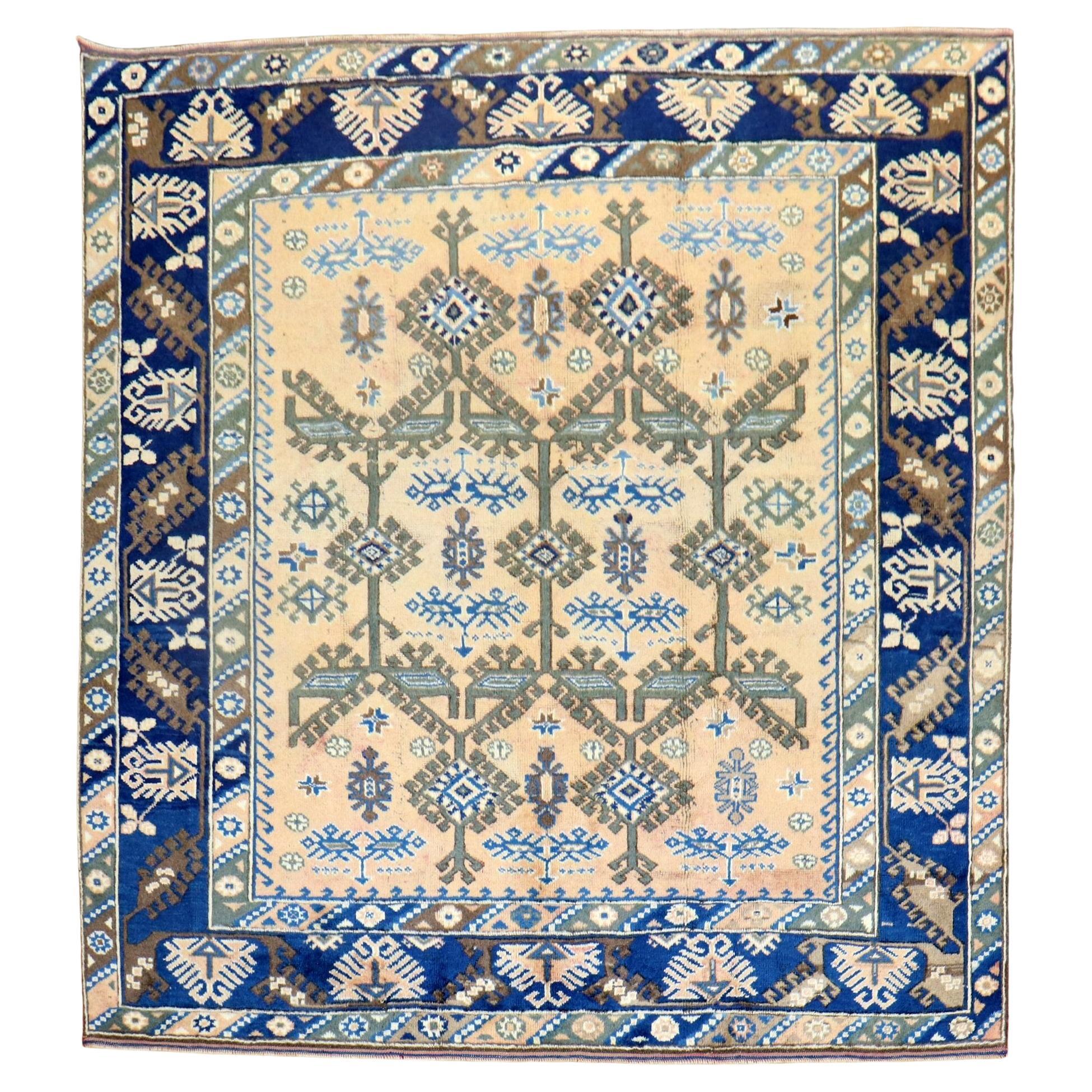 Zabihi Collection Vintage Türkischer Stammesteppich Quadratisch im Angebot