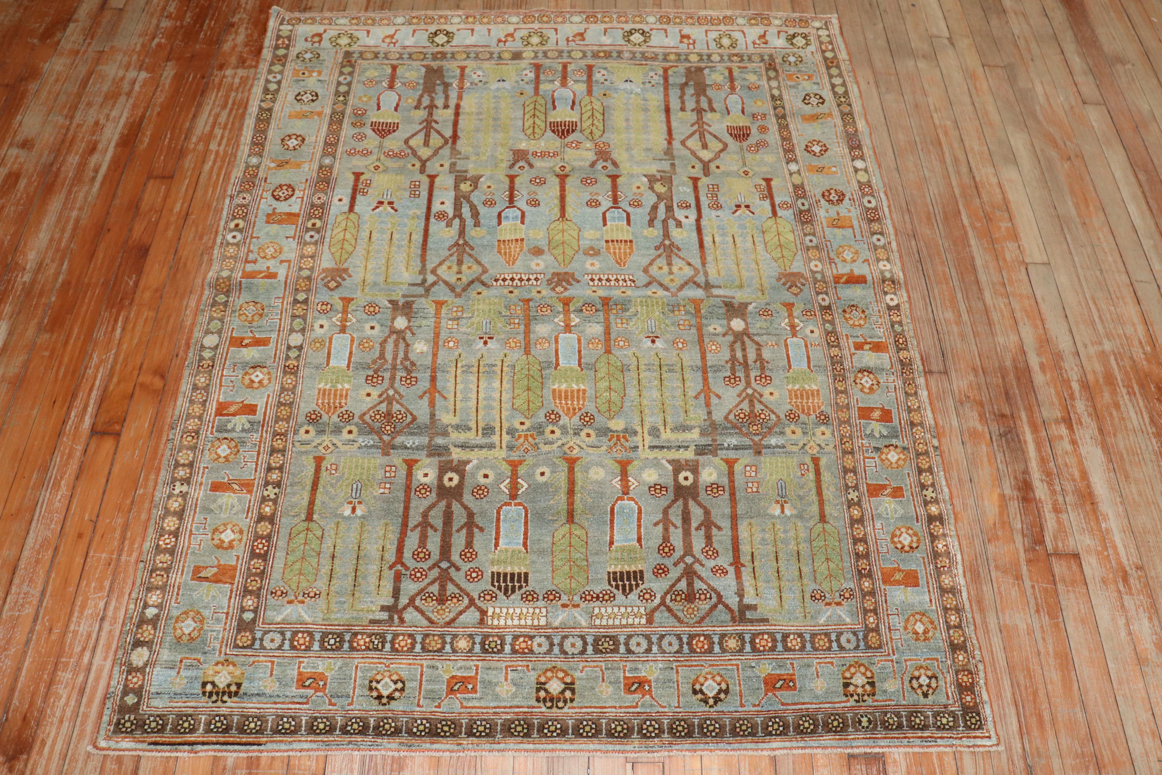 Hand-Woven Zabihi Collection Weeping Willow Tree Antique Persian Malayer Square Rug For Sale