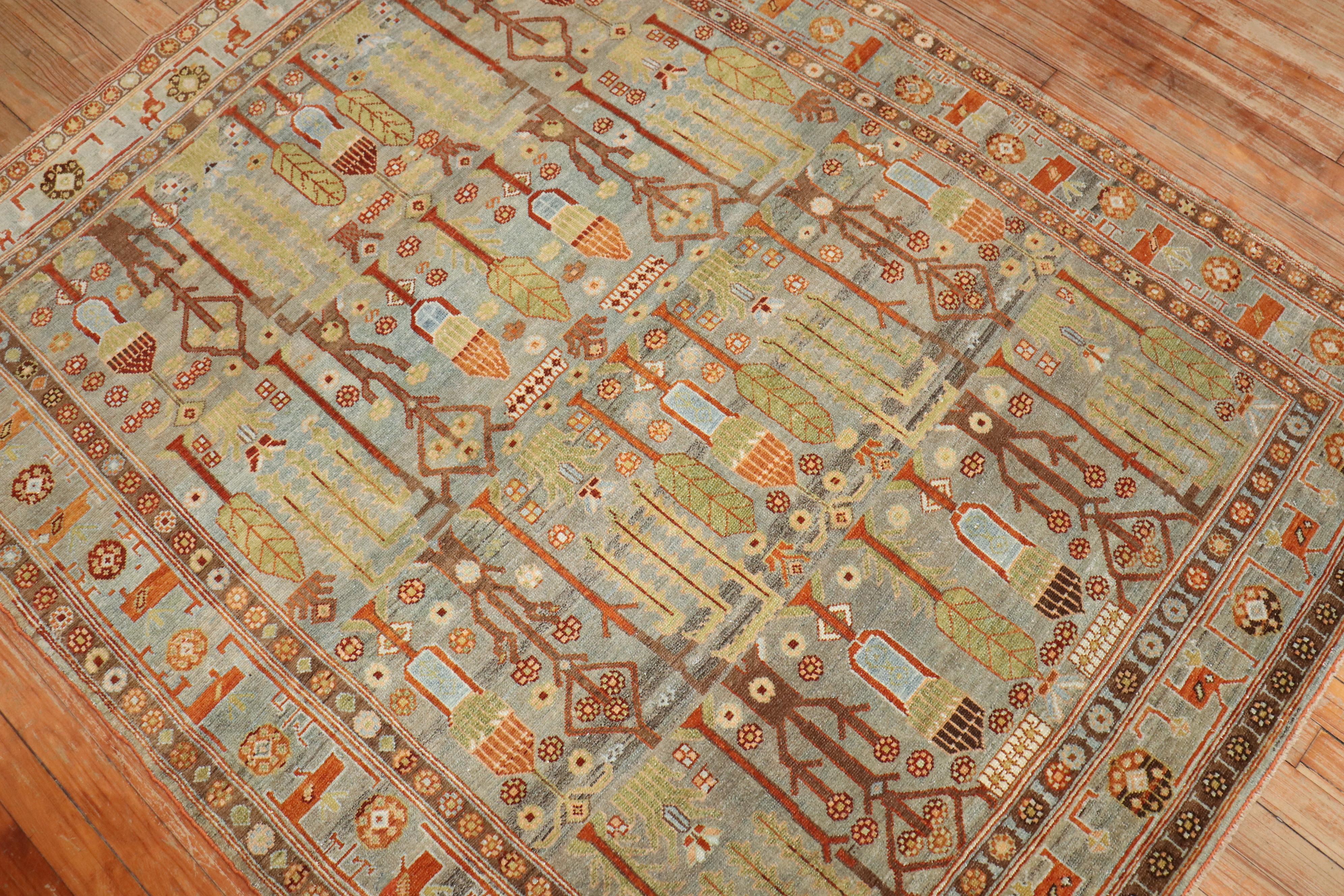 Zabihi Collection Weeping Willow Tree Antique Persian Malayer Square Rug For Sale 1
