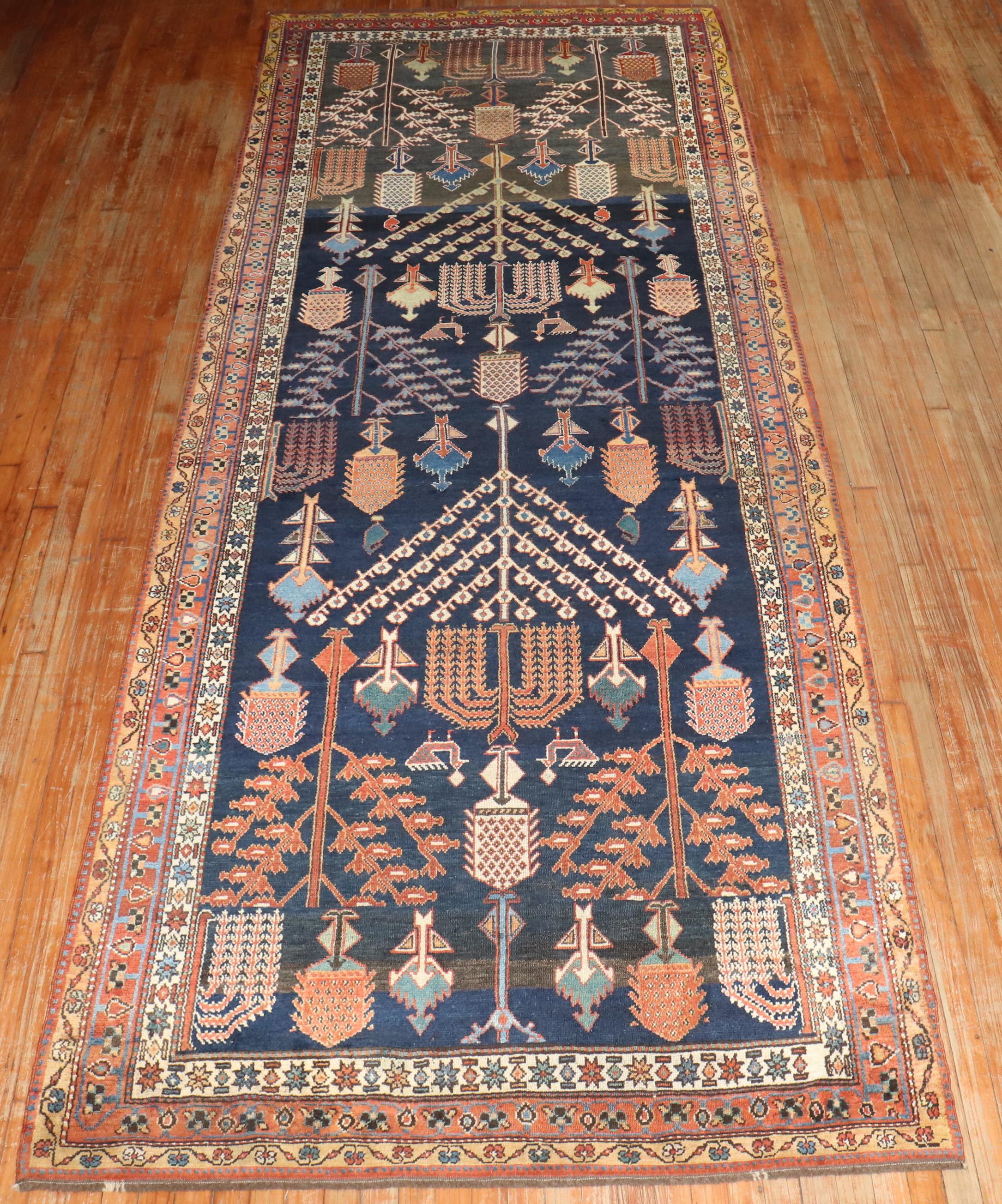 Zabihi Collection Weeping Willow Tree Tribal Persian Gallery Rug In Good Condition For Sale In New York, NY