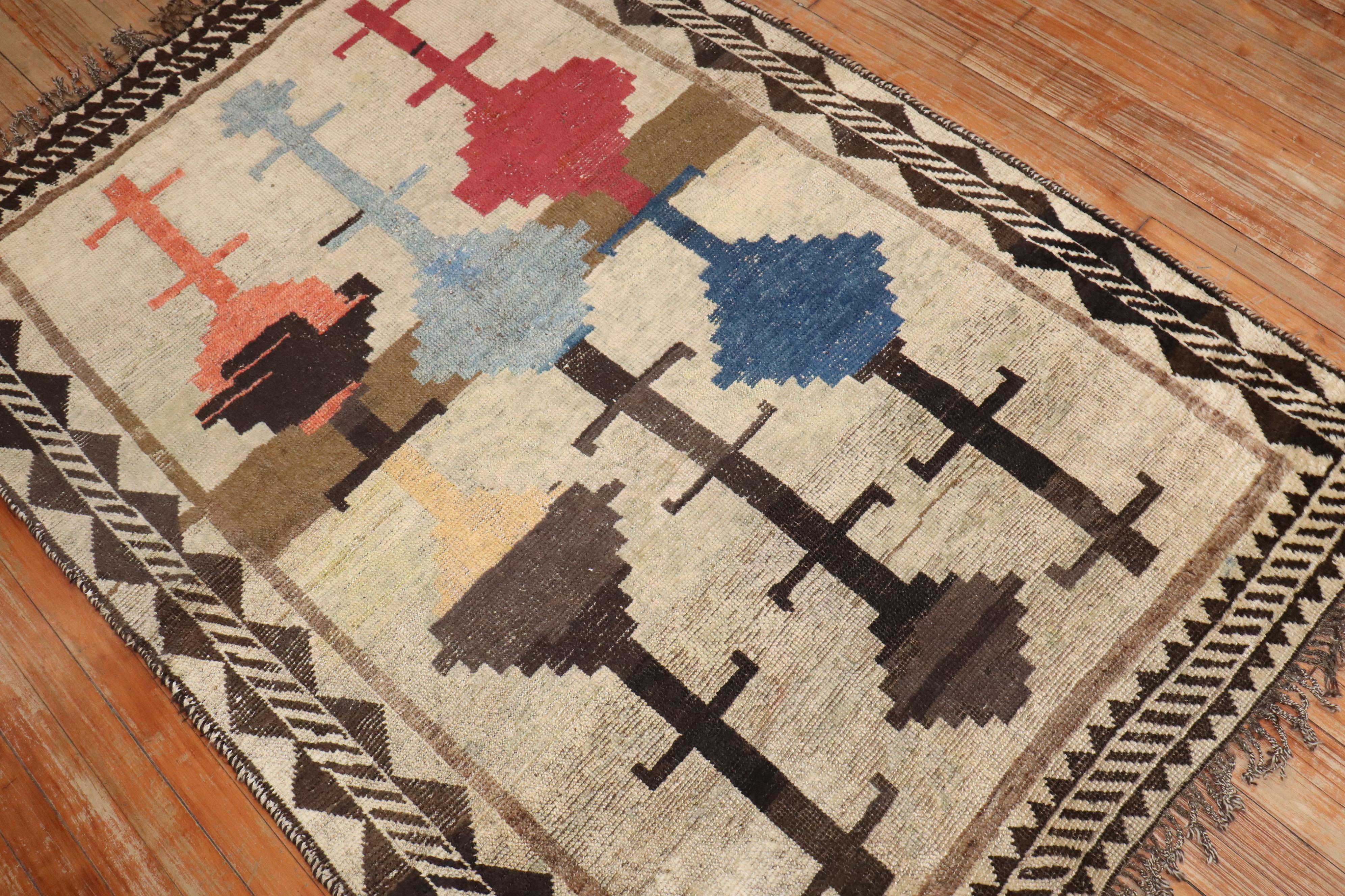Tribal Zabihi Collection Whimsical Antique Persian Gabbeh Rug For Sale