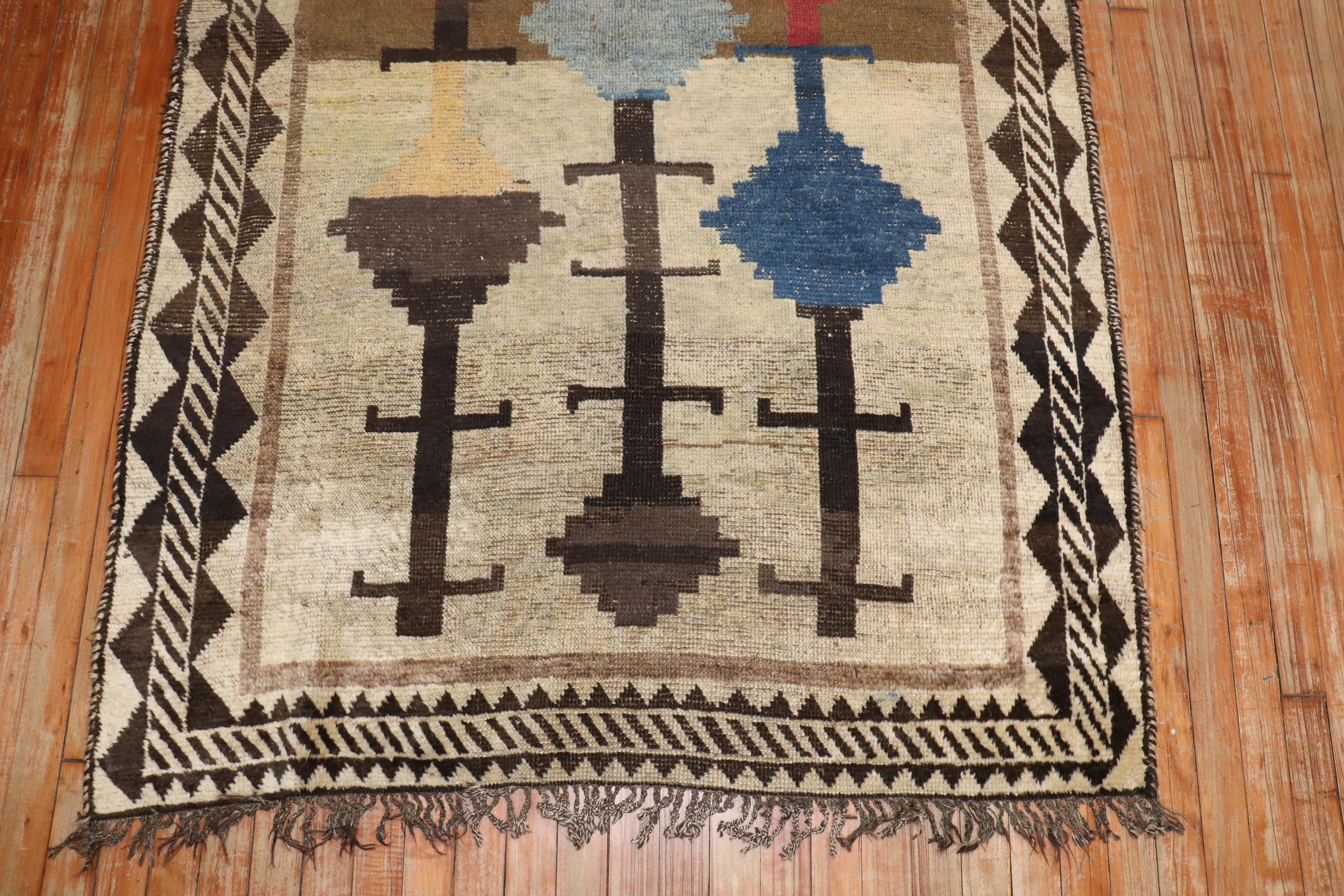 Hand-Knotted Zabihi Collection Whimsical Antique Persian Gabbeh Rug For Sale