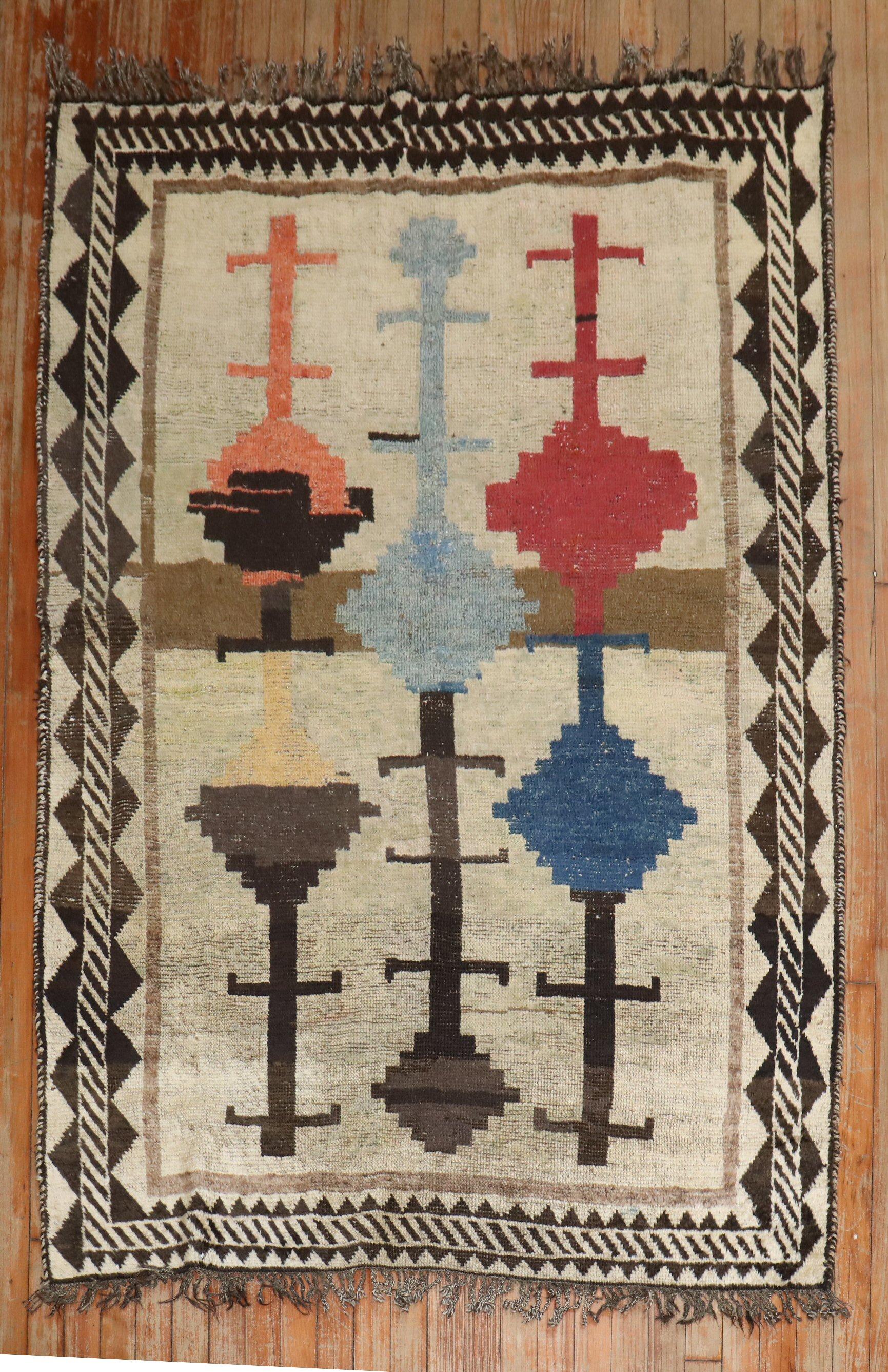Zabihi Collection Whimsical Antique Persian Gabbeh Rug In Fair Condition For Sale In New York, NY