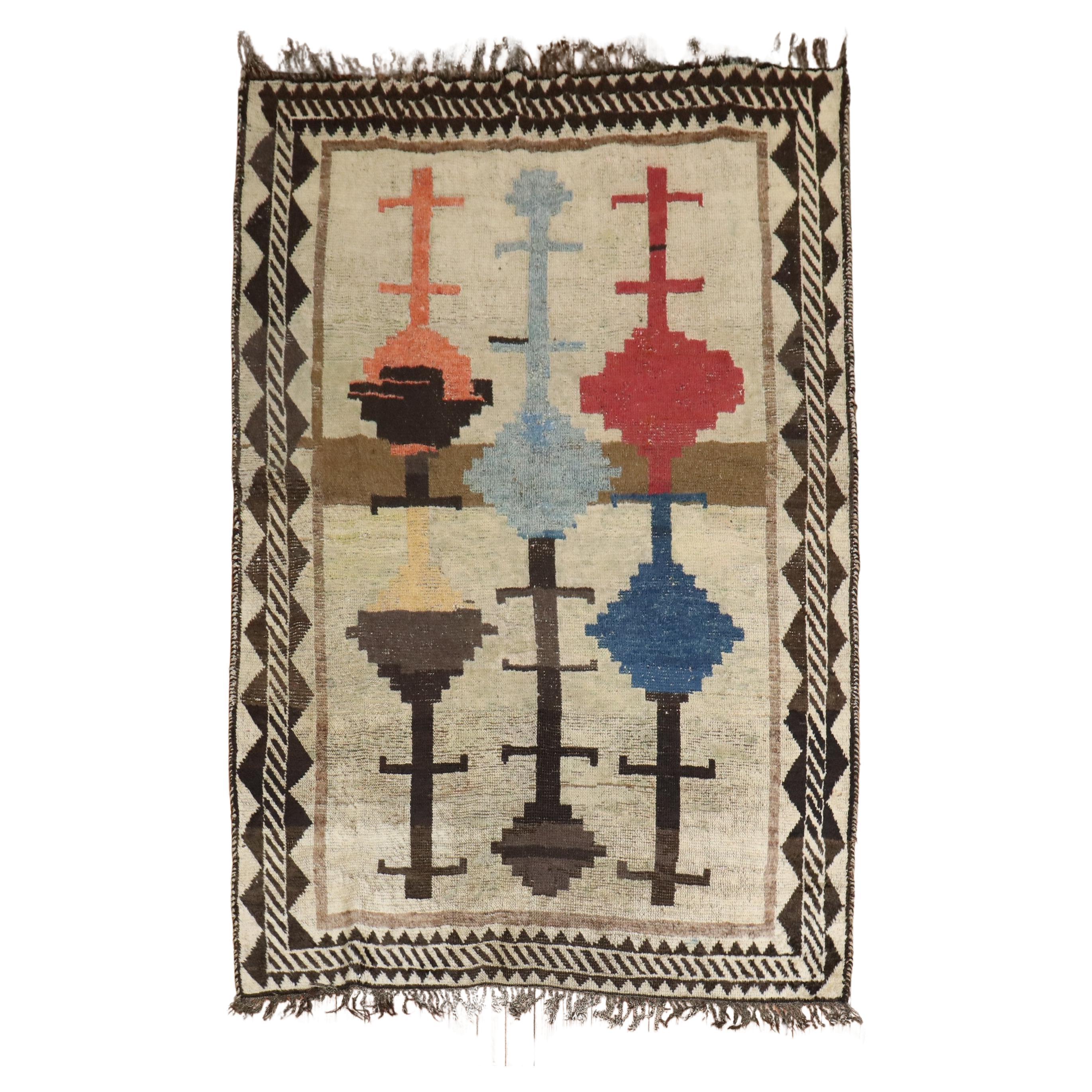 Zabihi Collection Whimsical Antique Persian Gabbeh Rug For Sale