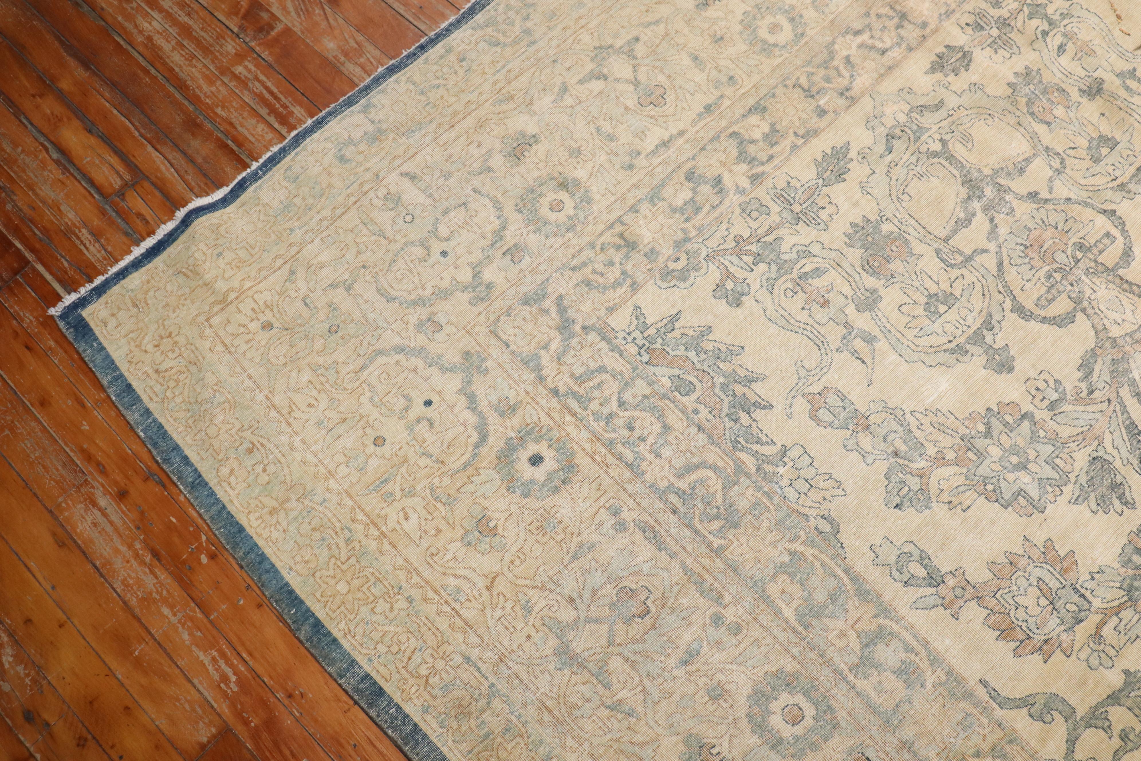 Zabihi Collection White Blue Antique Persian Kerman Carpet  For Sale 3