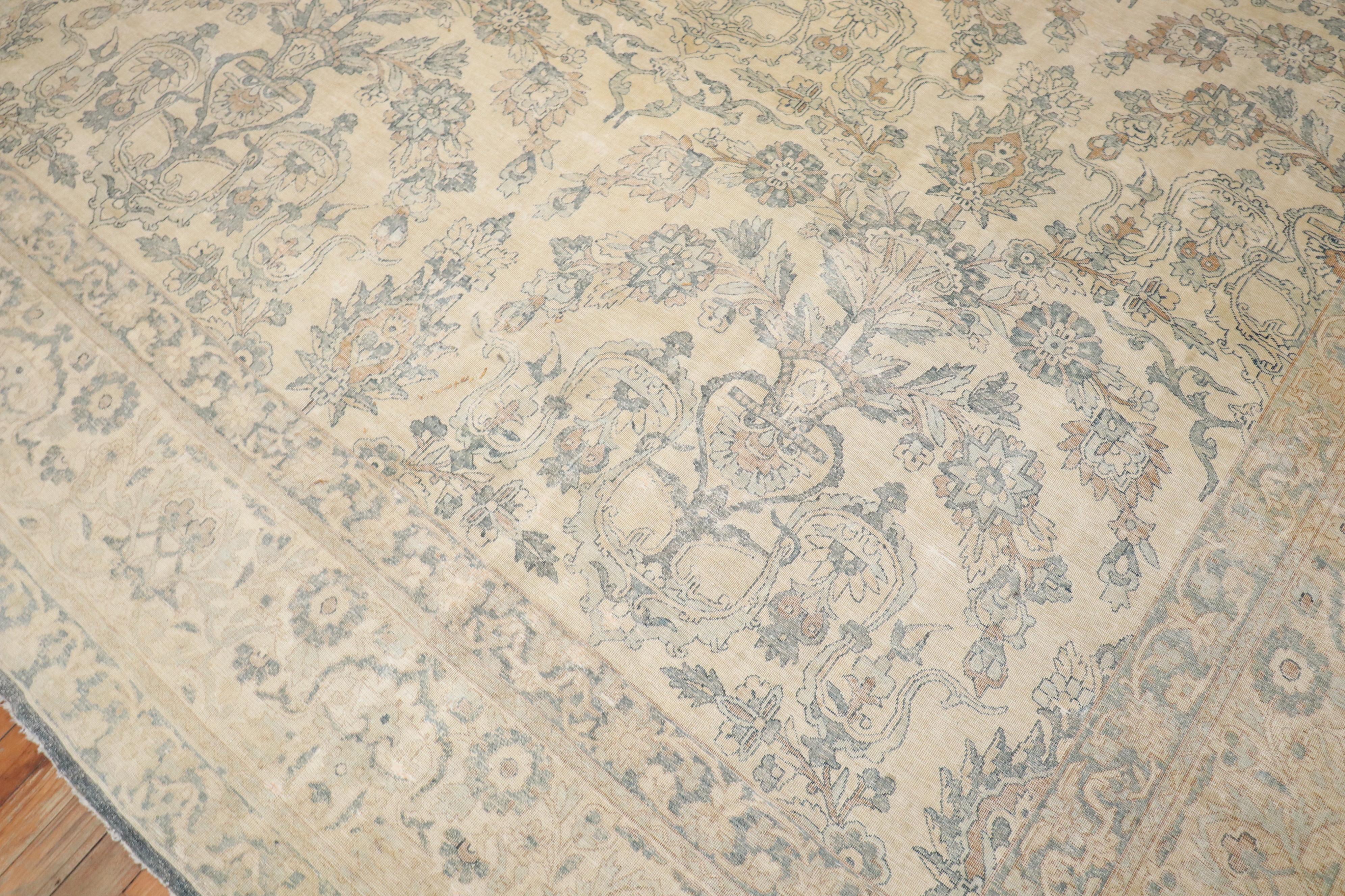 Zabihi Collection White Blue Antique Persian Kerman Carpet  For Sale 4
