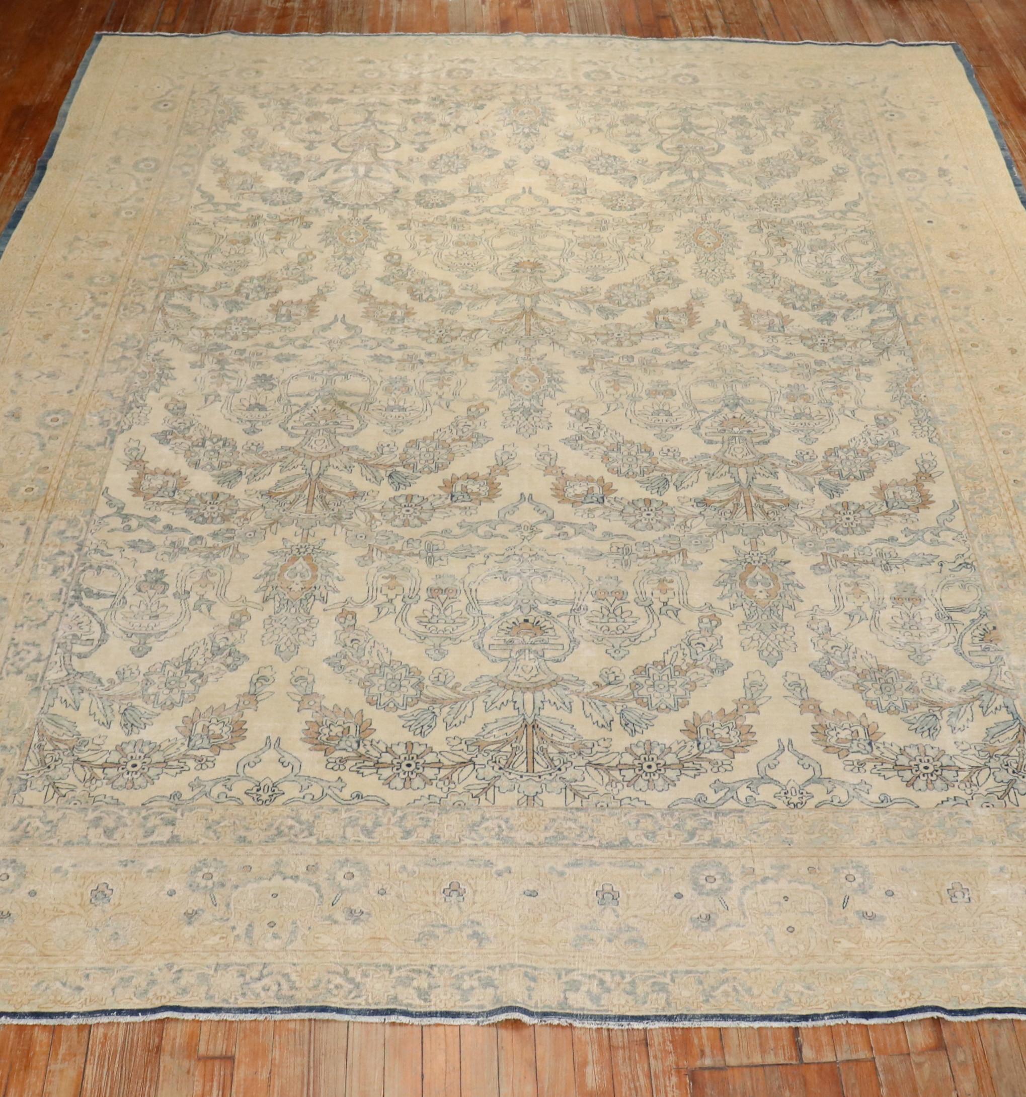 Zabihi Collection White Blue Antique Persian Kerman Carpet  For Sale 5