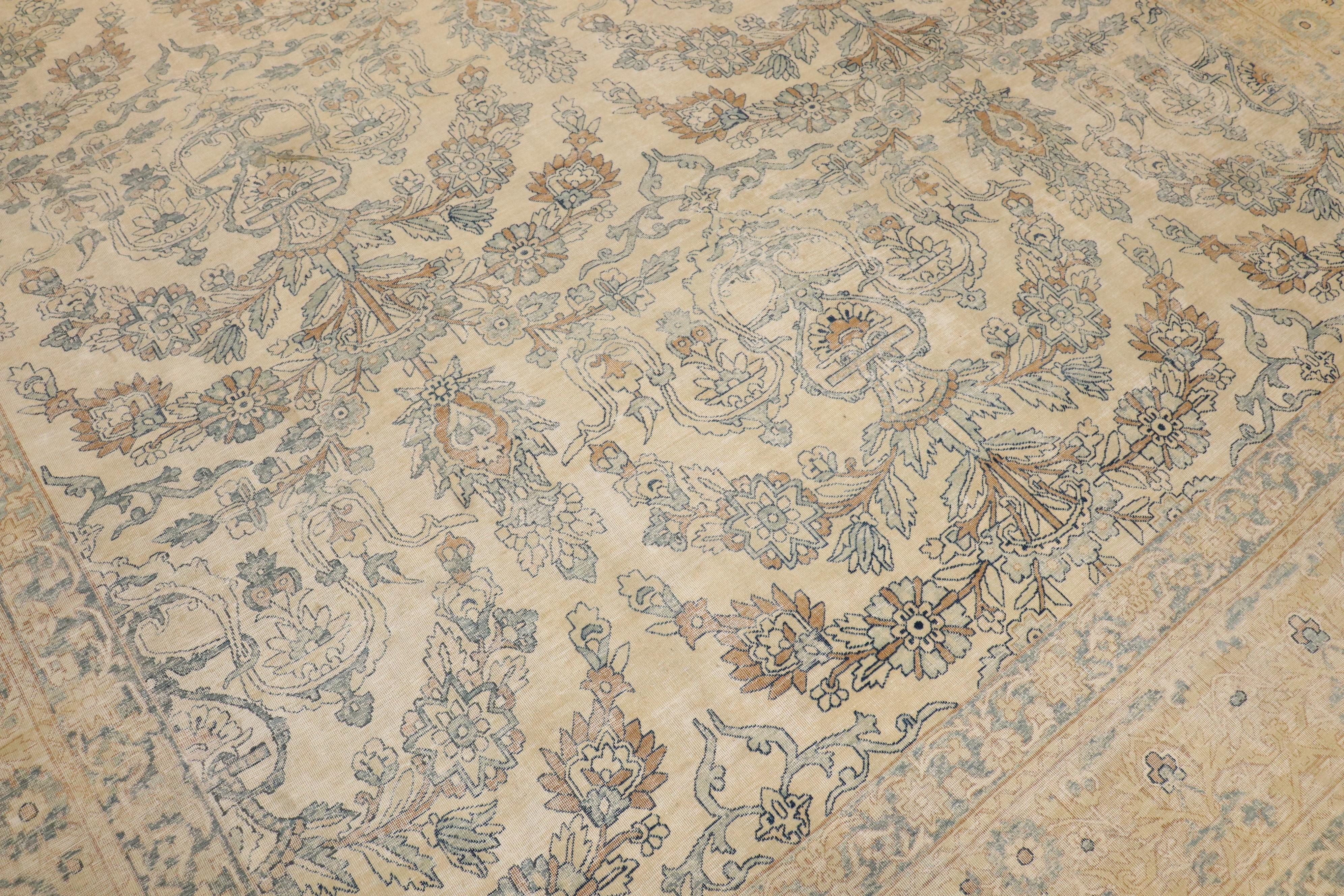 Zabihi Collection White Blue Antique Persian Kerman Carpet  For Sale 6