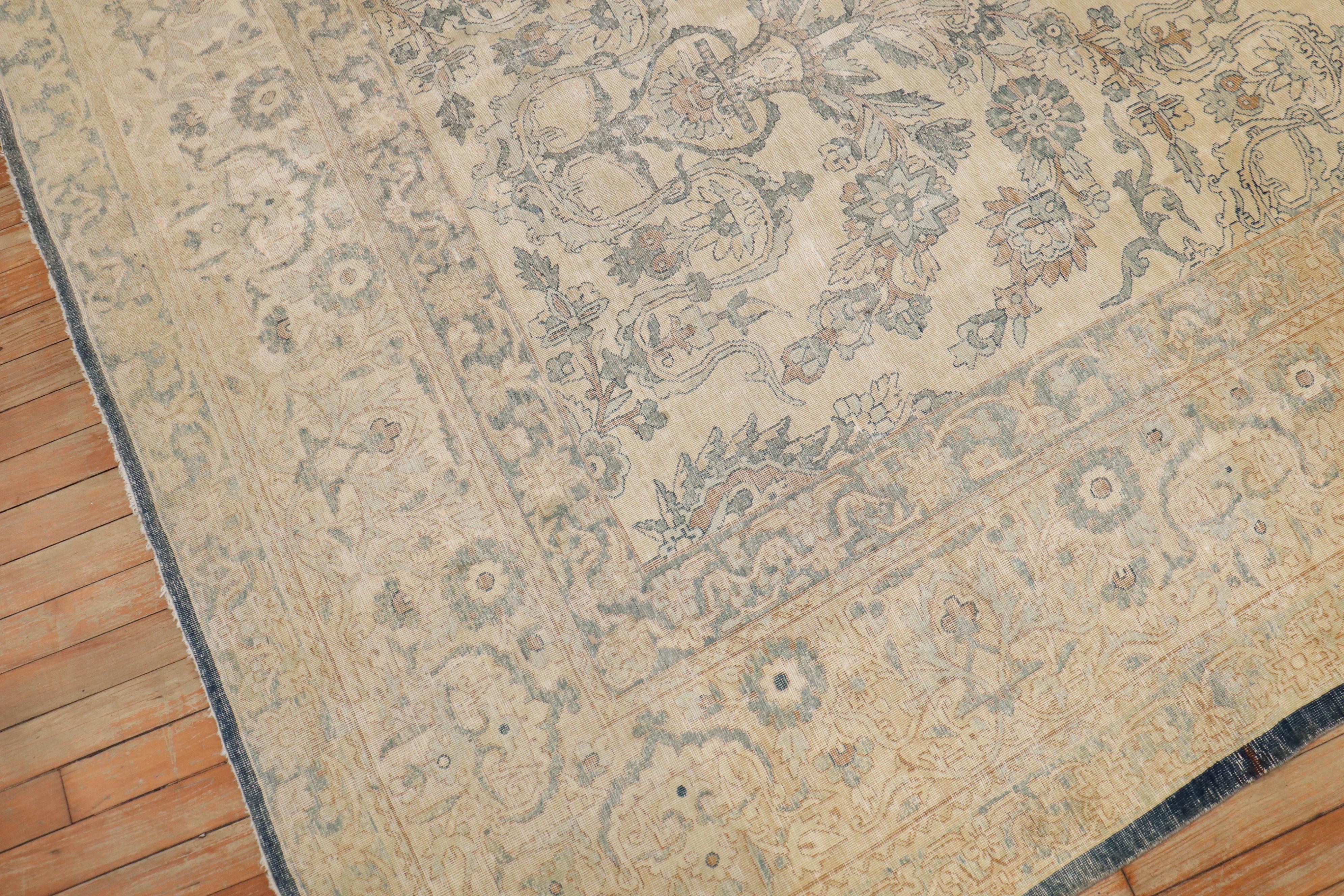 Zabihi Collection White Blue Antique Persian Kerman Carpet  For Sale 7