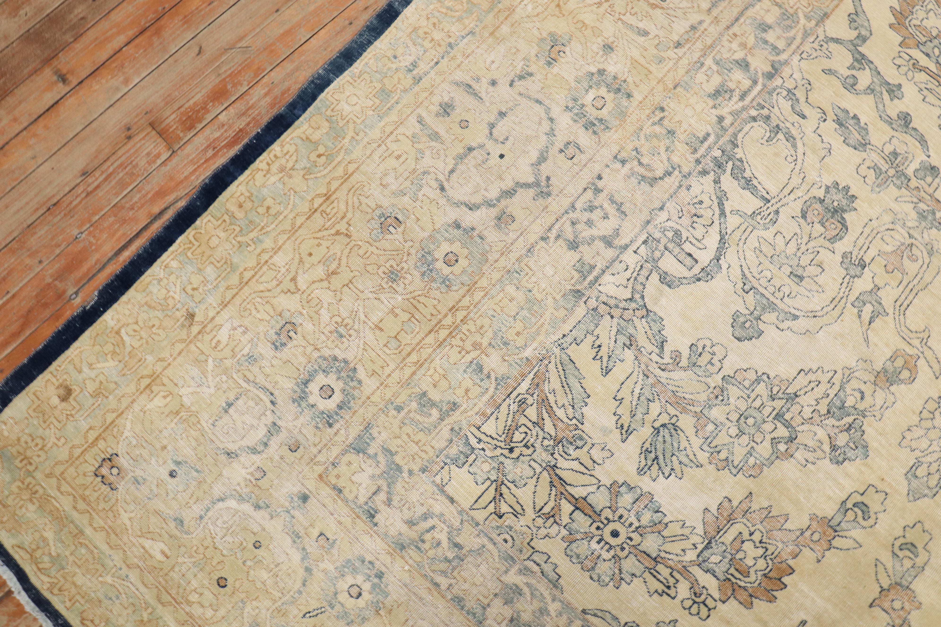 20th Century Zabihi Collection White Blue Antique Persian Kerman Carpet  For Sale