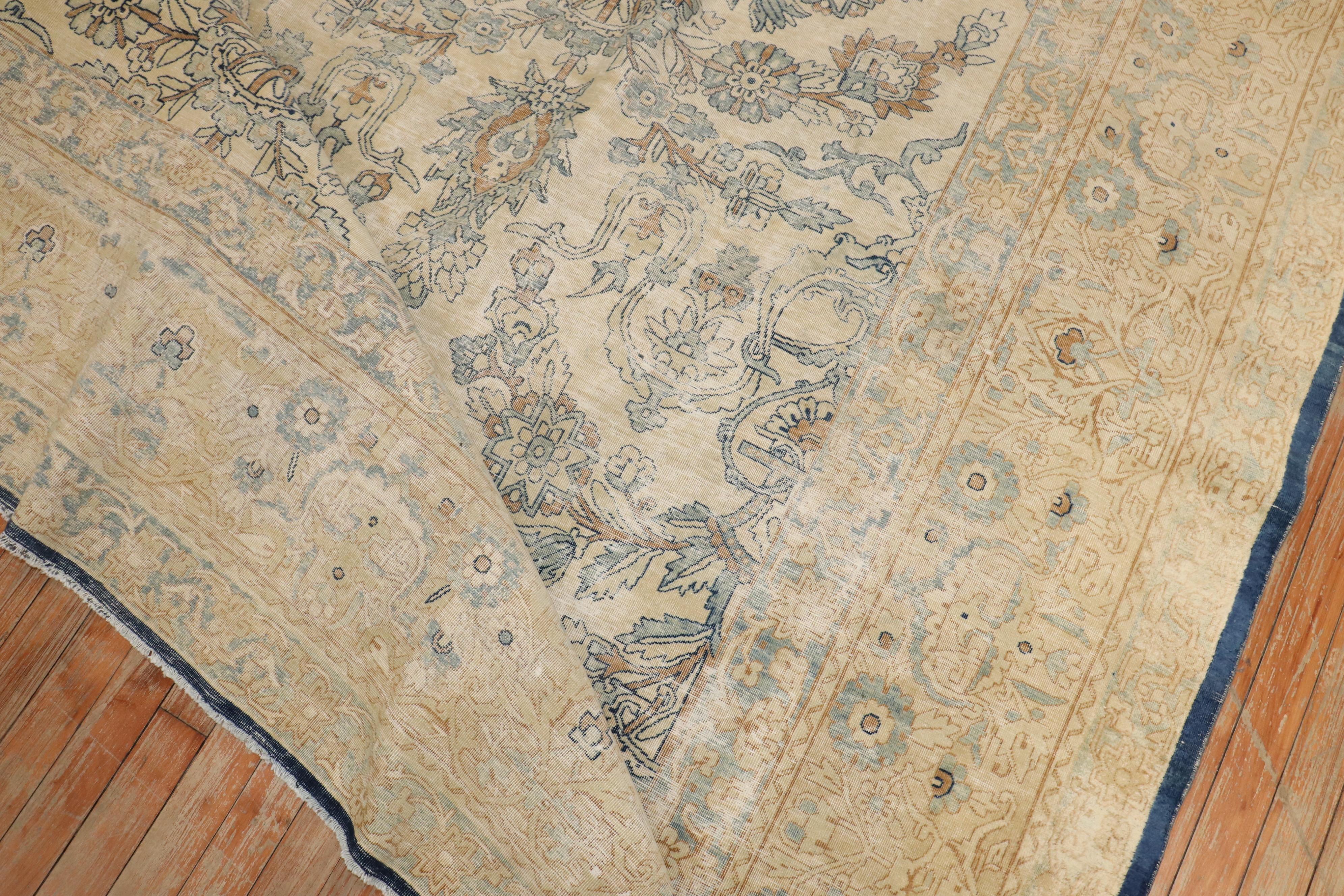 Zabihi Collection White Blue Antique Persian Kerman Carpet  For Sale 1