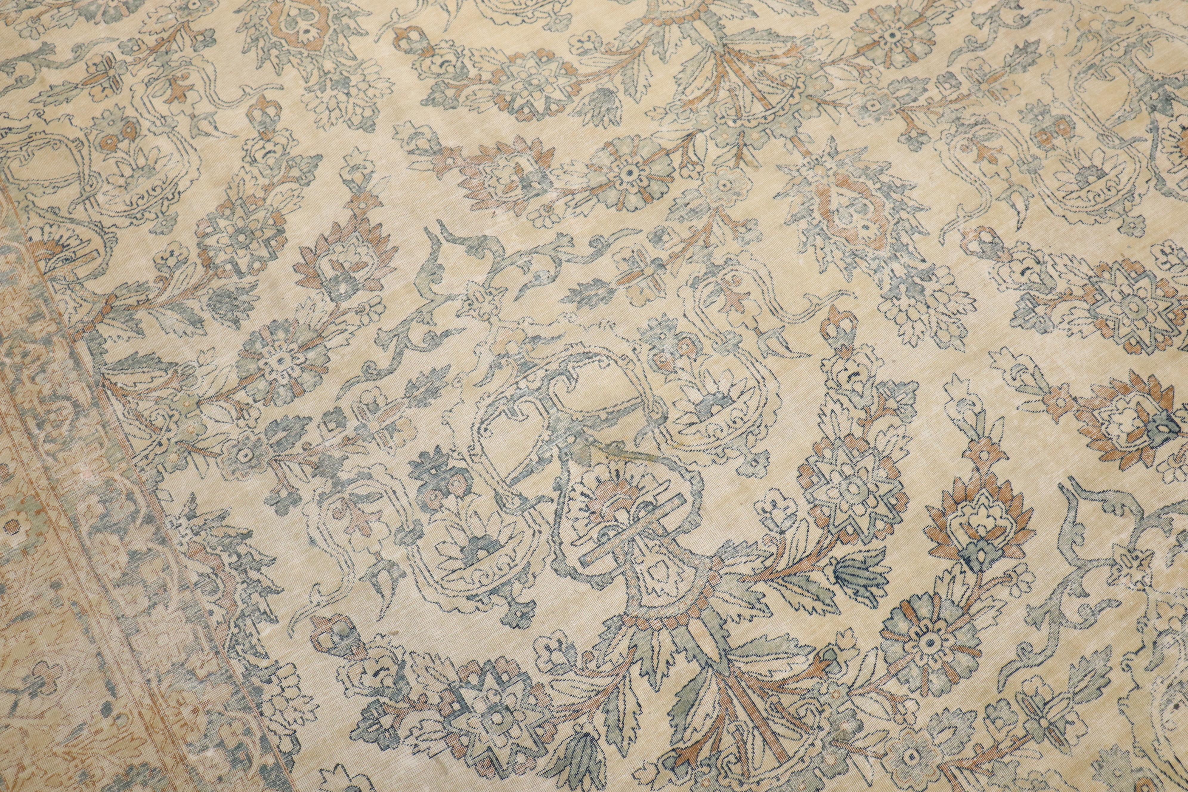 Zabihi Collection White Blue Antique Persian Kerman Carpet  For Sale 2