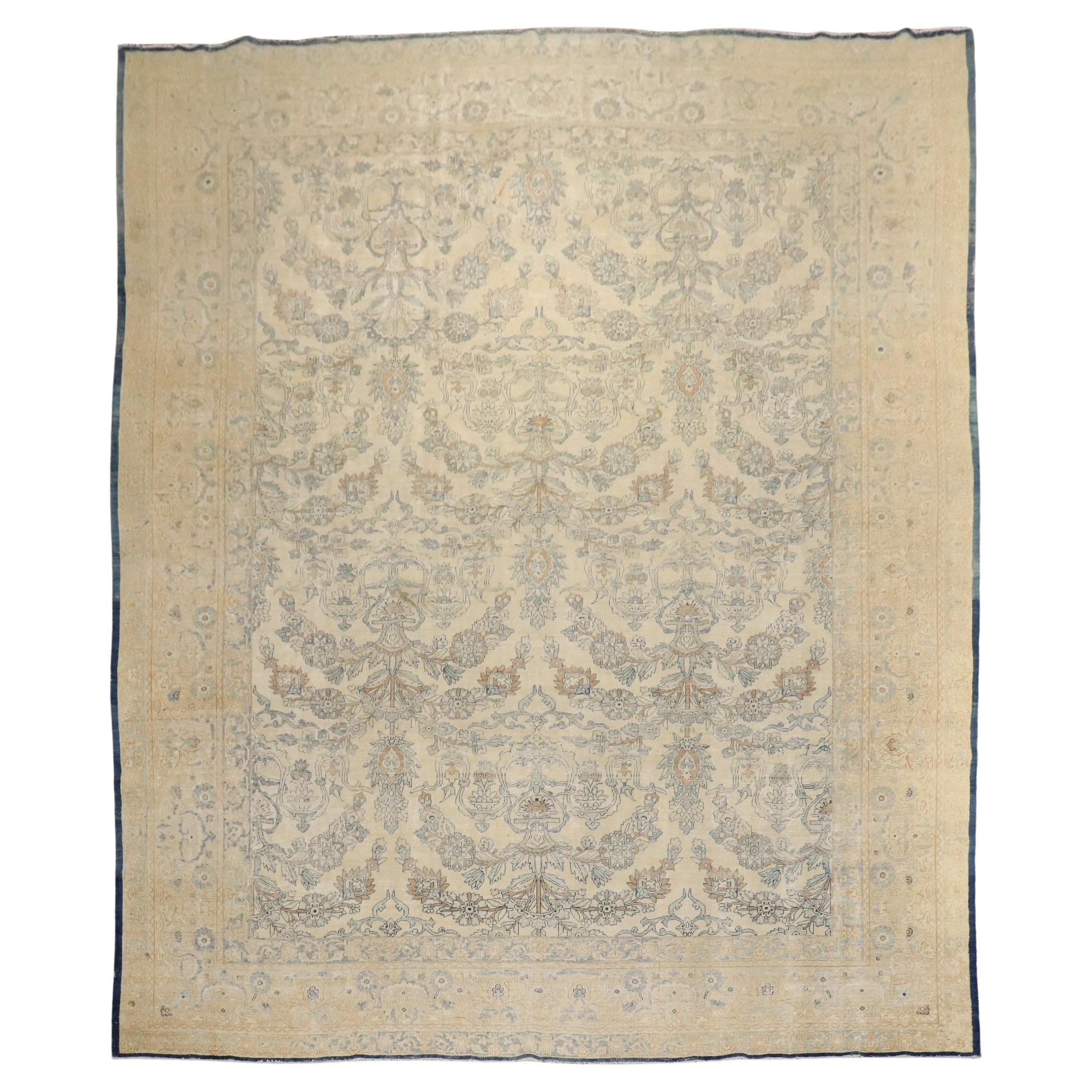 Tapis de Kerman persan ancien blanc et bleu de la collection Zabihi 