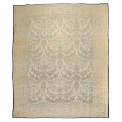 Zabihi Collection White Blue Antique Persian Kerman Carpet 
