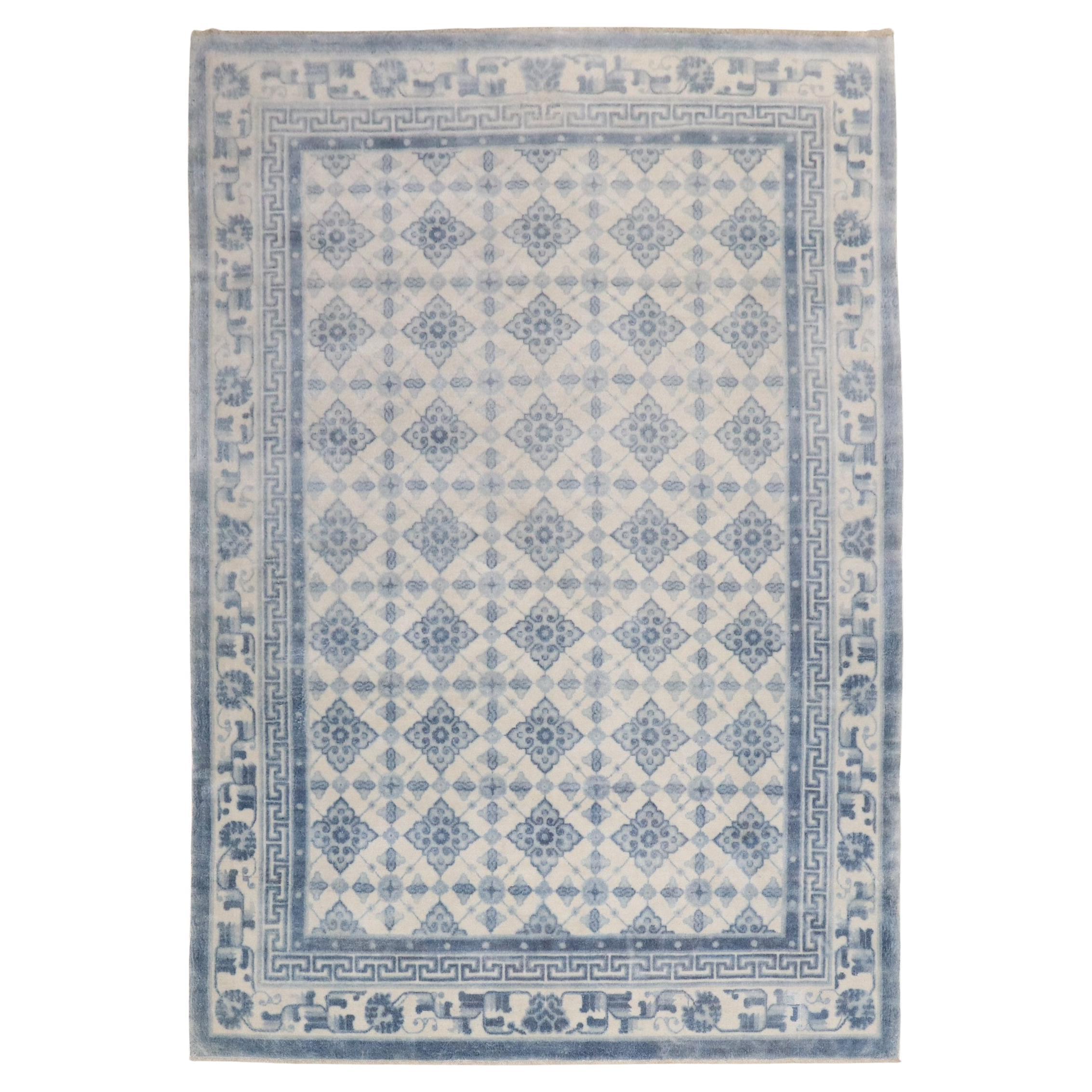 Zabihi Kollektion Weiß Blauer Vintage Chinesischer Teppich