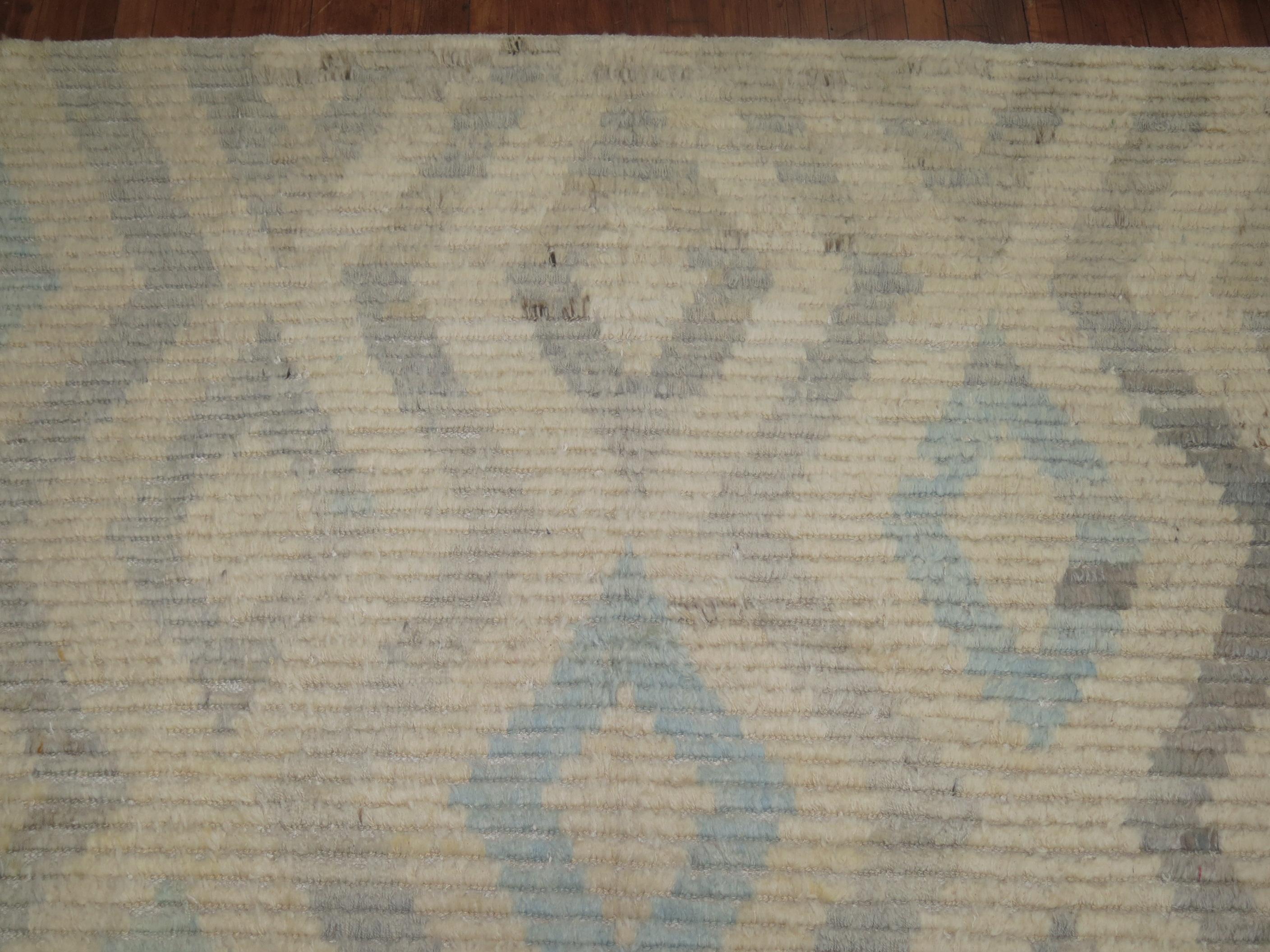 Wool Zabihi Collection White Blue Gray Modern Turkish Tulu Carpet For Sale