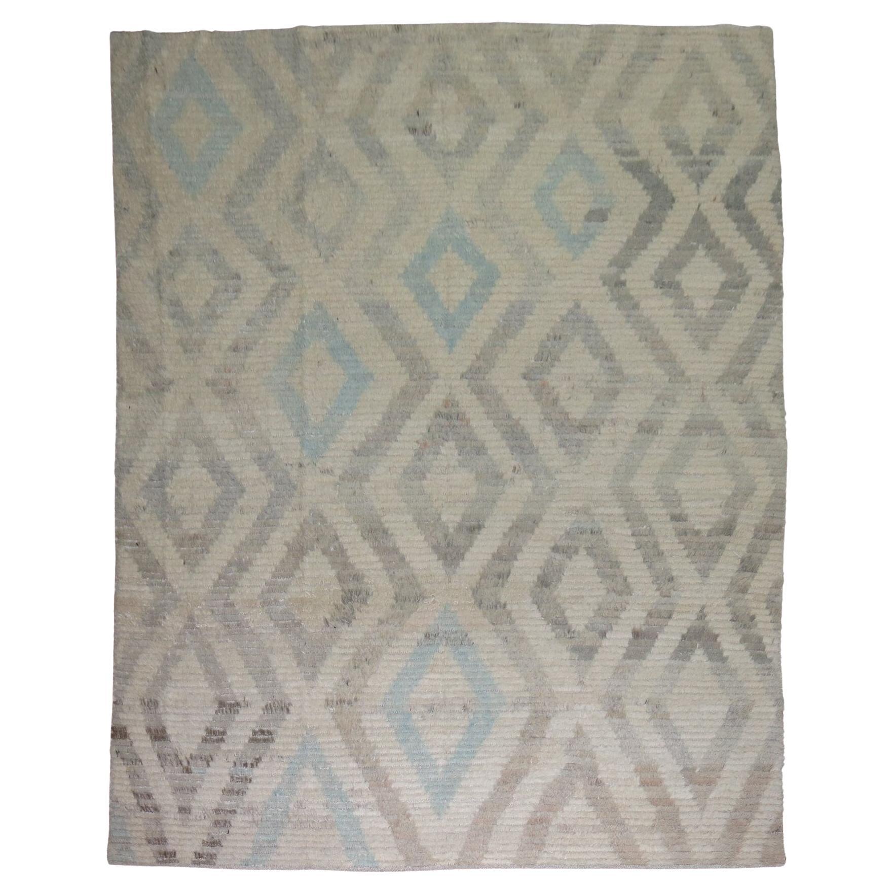 Zabihi Collection White Blue Gray Modern Turkish Tulu Carpet For Sale