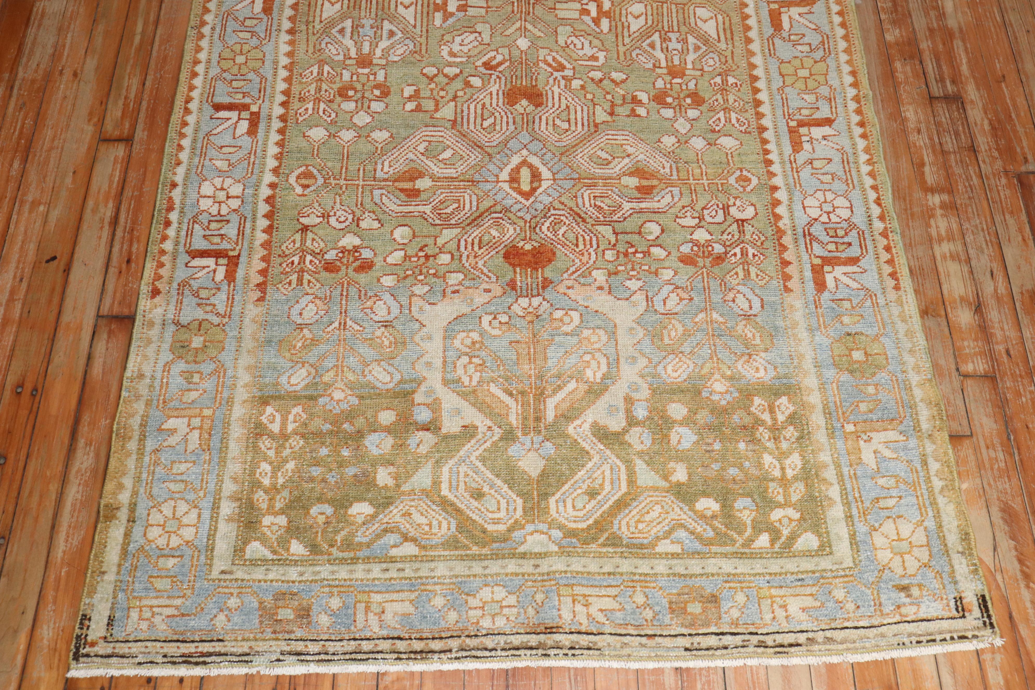 20ième siècle The Collective Wide Antique Persian Green Persian Runner (Chemin de table persan large et ancien) en vente