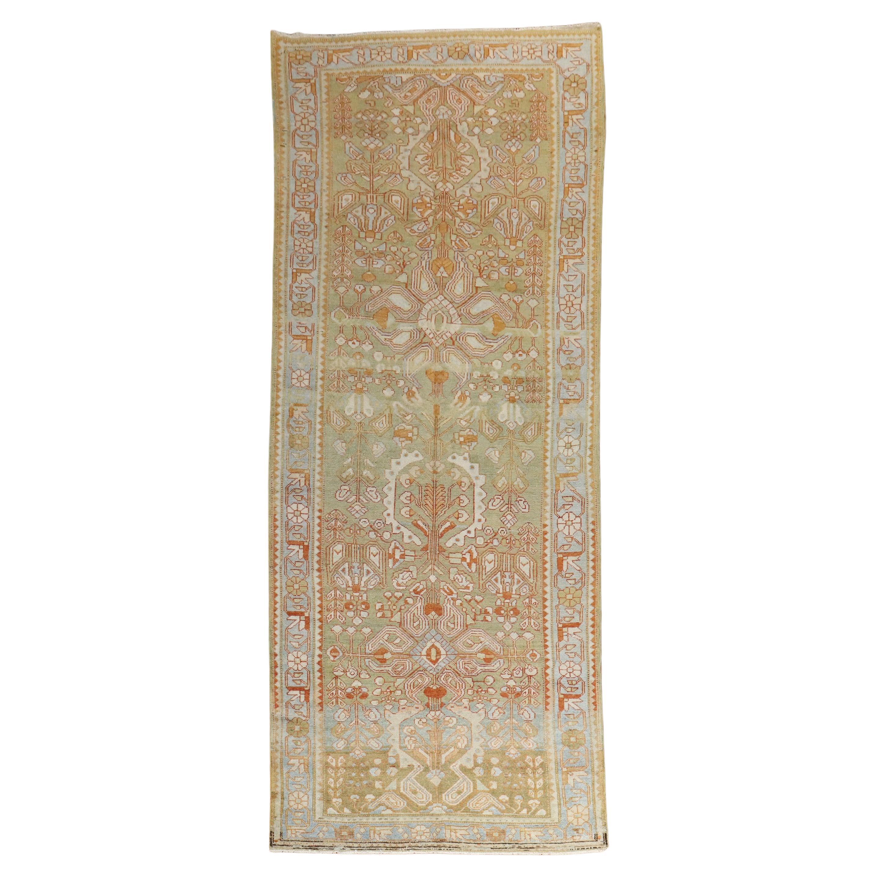 Zabihi Collection Wide Antique Persian Green Persian Runner