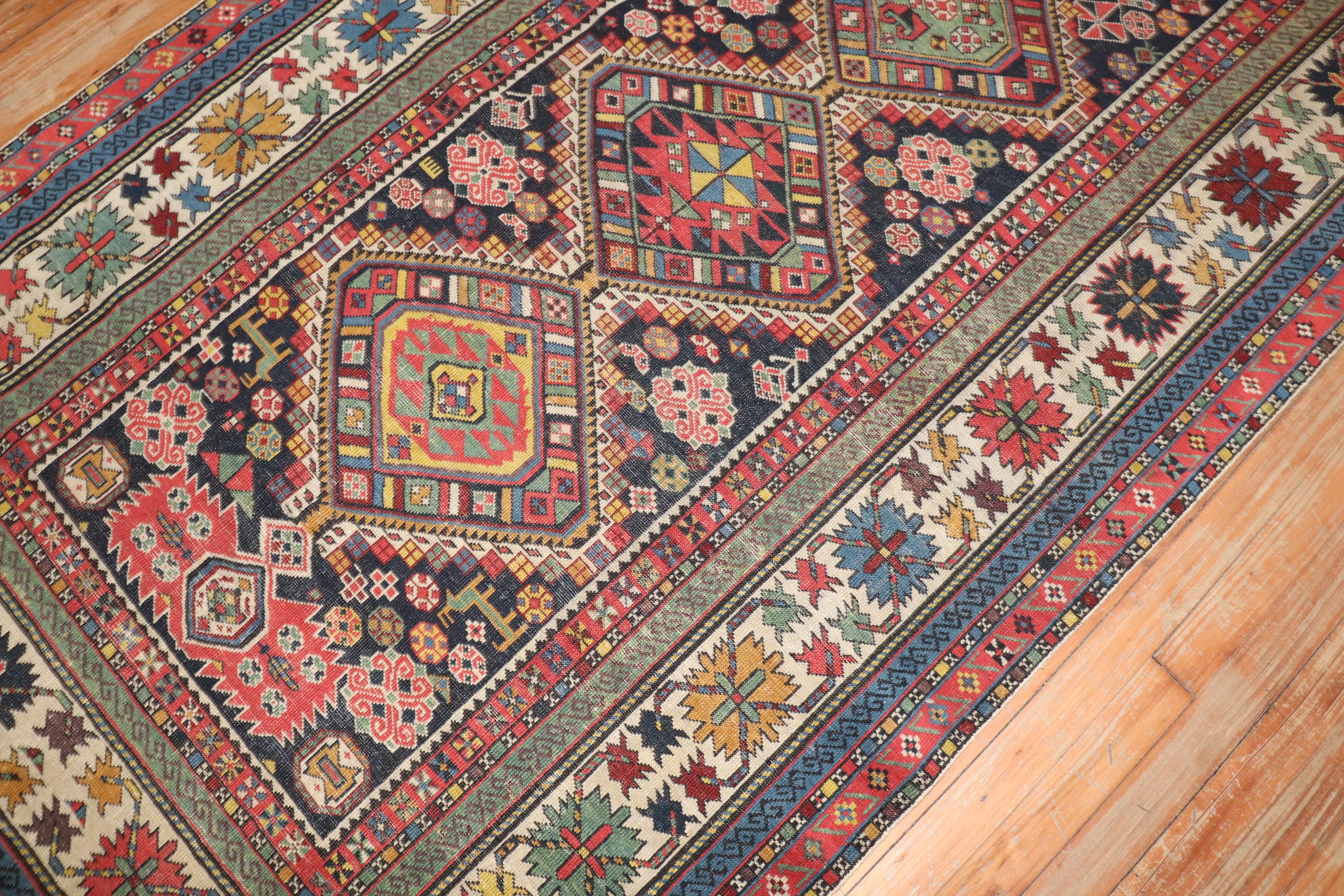 Zabihi Collection Wide Caucasian Antique Late 19th Century Runner For Sale 4
