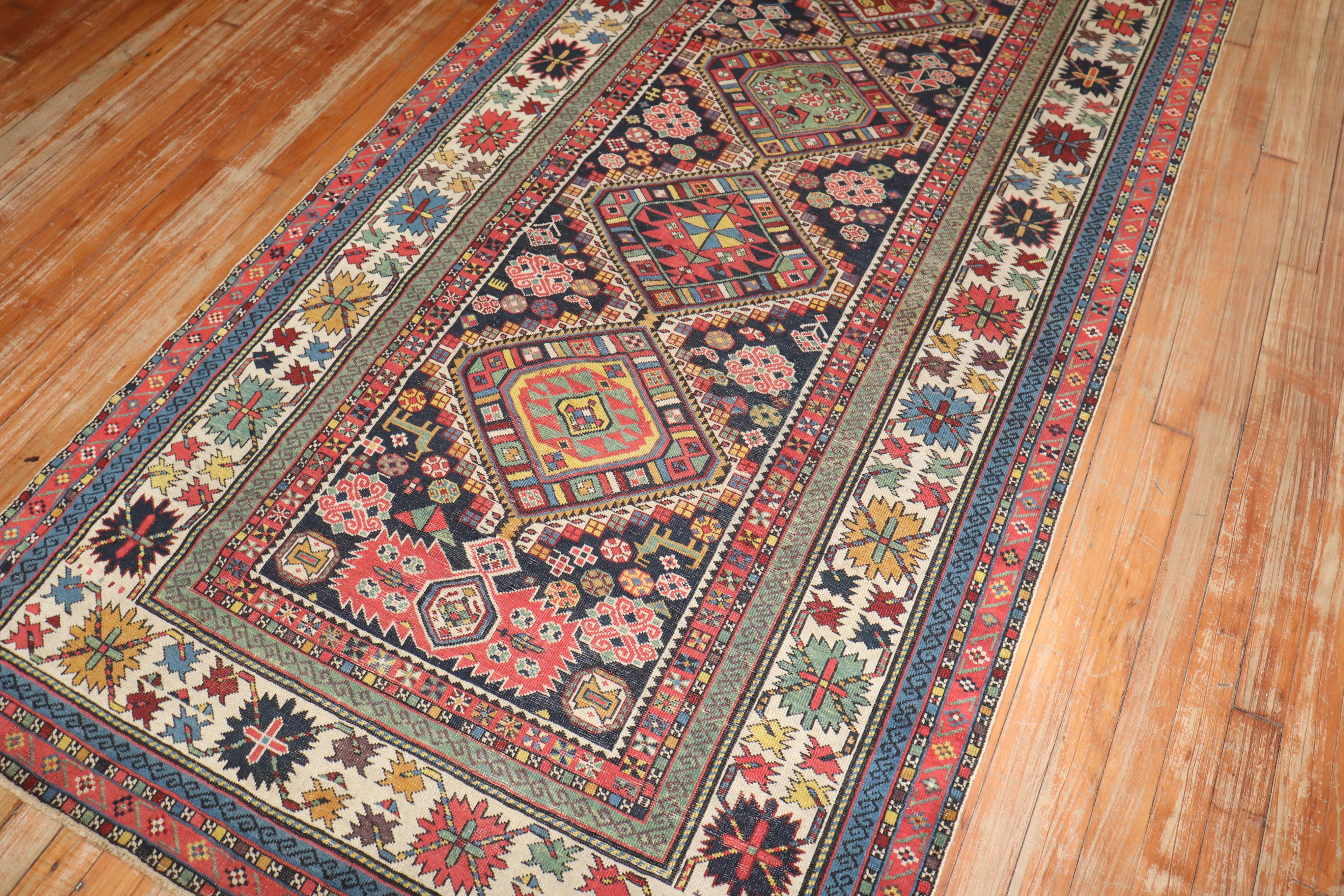 Zabihi Collection Wide Caucasian Antique Late 19th Century Runner For Sale 5