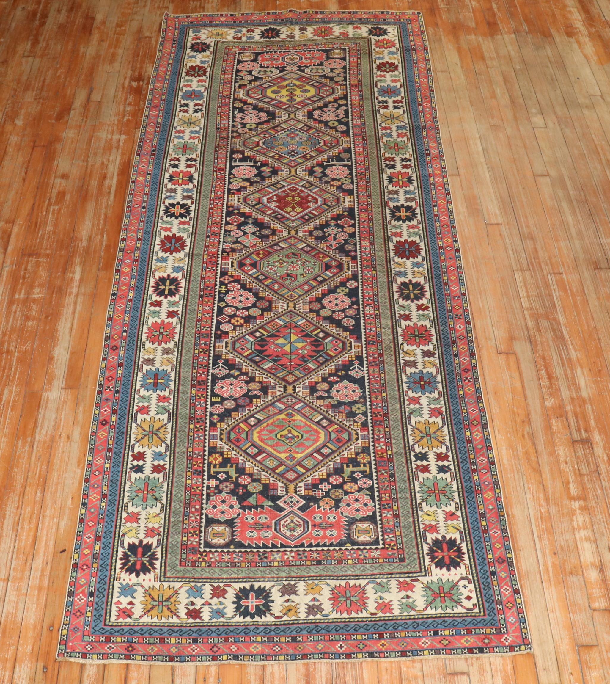 Zabihi Collection Wide Caucasian Antique Late 19th Century Runner For Sale 6