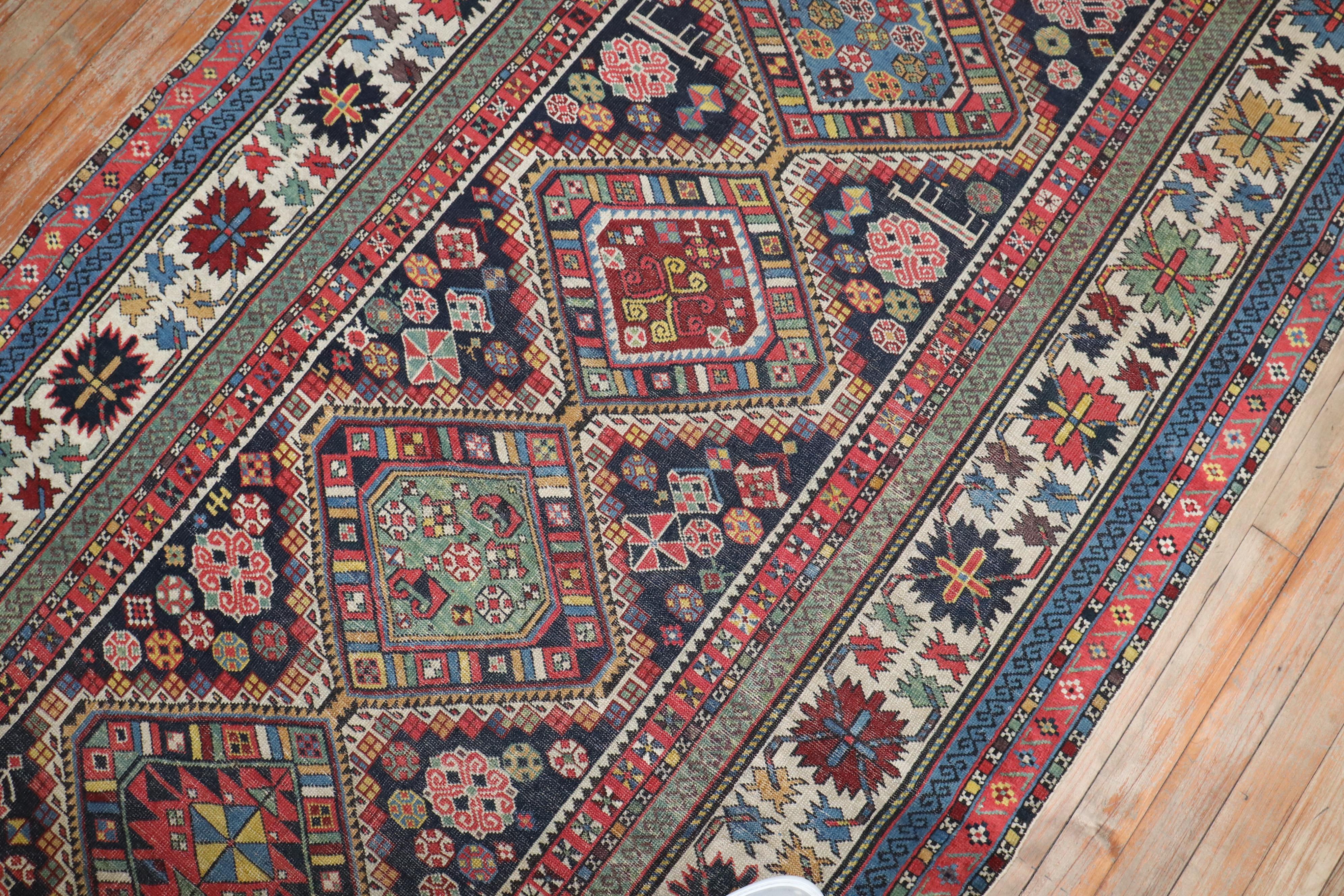 Mid-Century Modern Zabihi Collection Wide Caucasian Antique Late 19th Century Runner For Sale