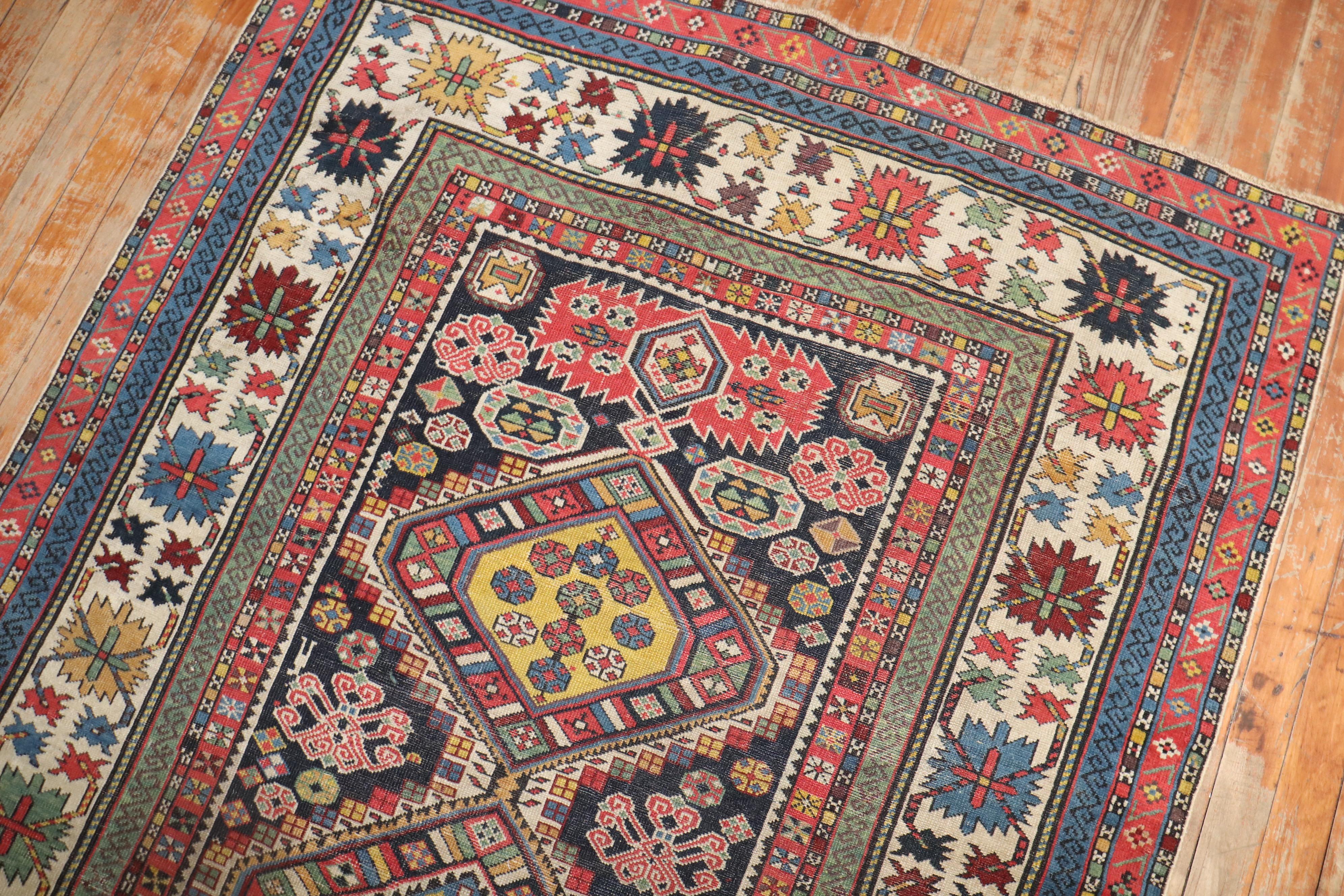 Hand-Woven Zabihi Collection Wide Caucasian Antique Late 19th Century Runner For Sale