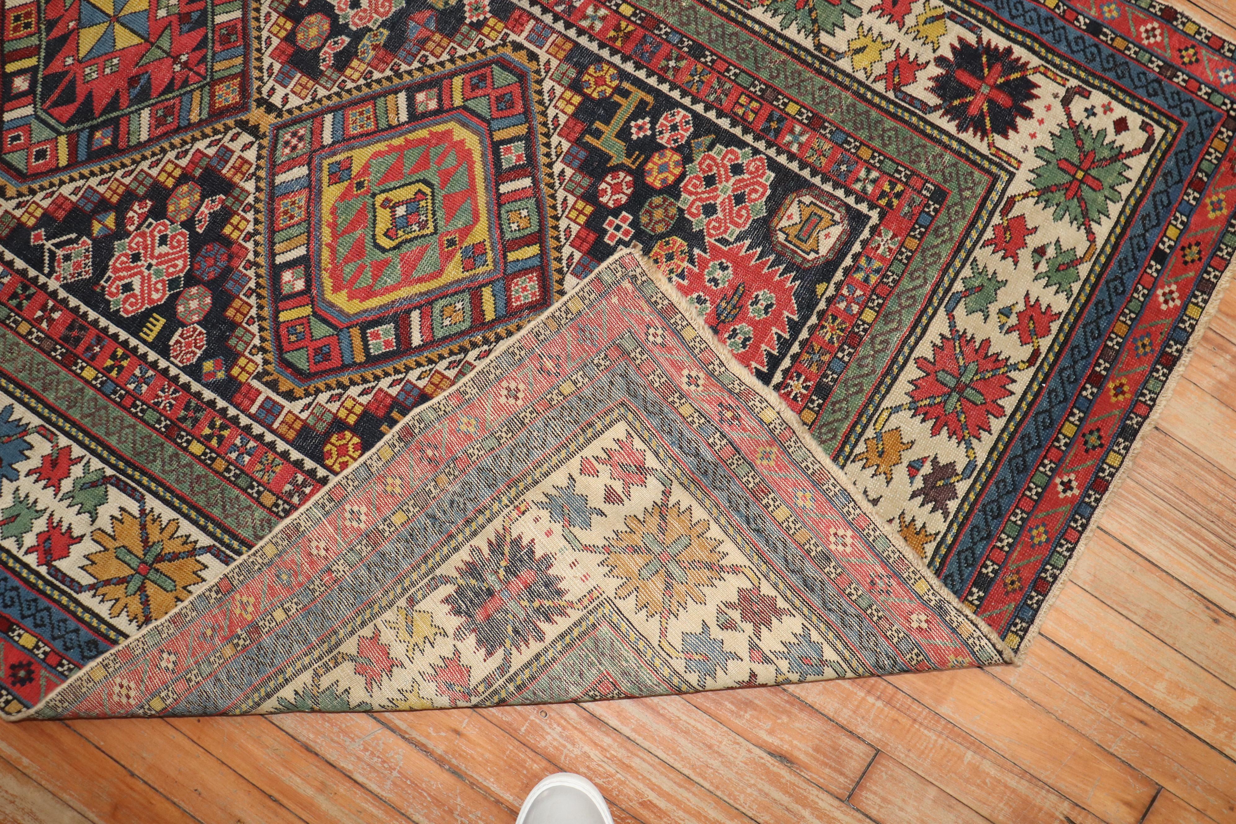 Wool Zabihi Collection Wide Caucasian Antique Late 19th Century Runner For Sale