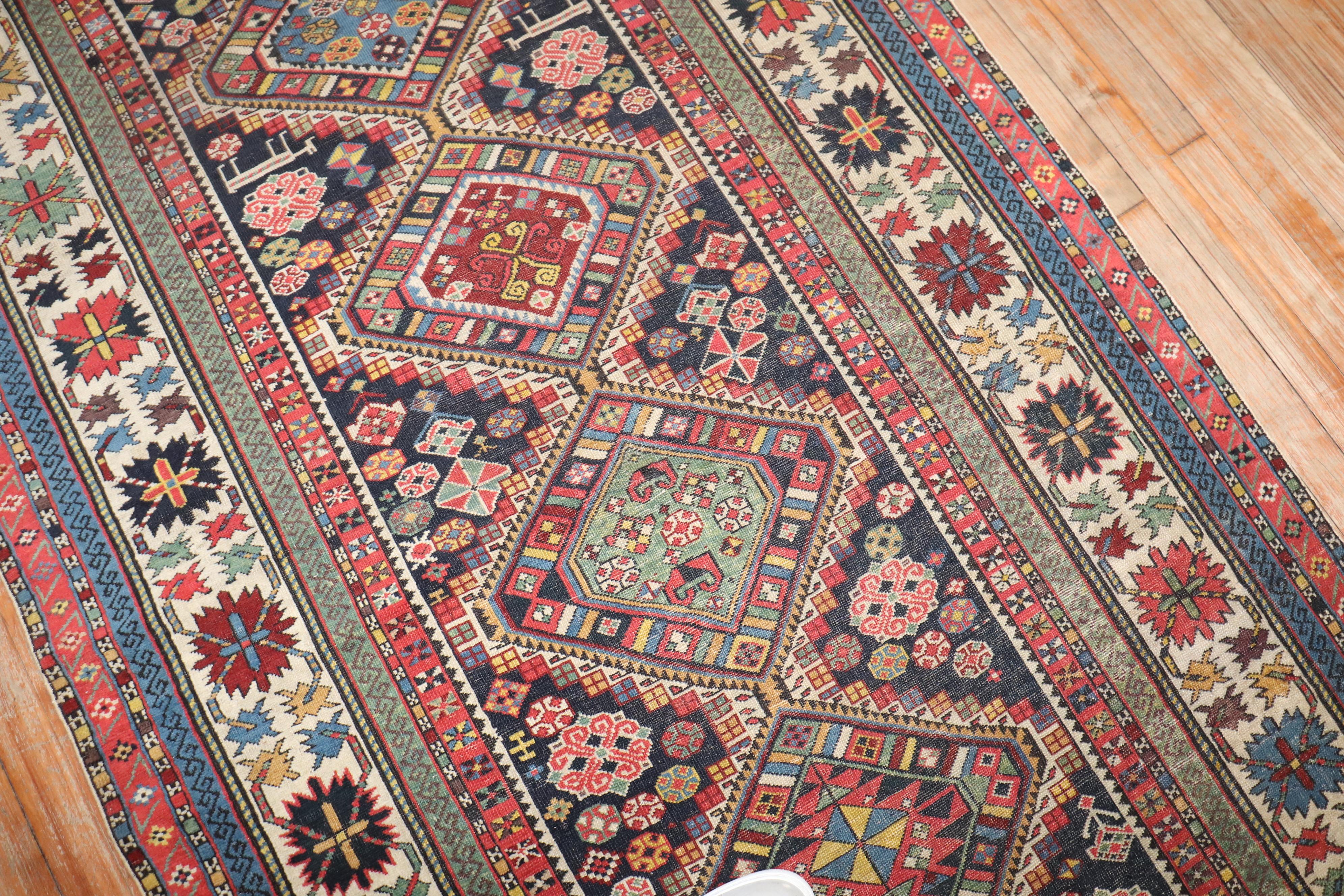 Zabihi Collection Wide Caucasian Antique Late 19th Century Runner For Sale 3