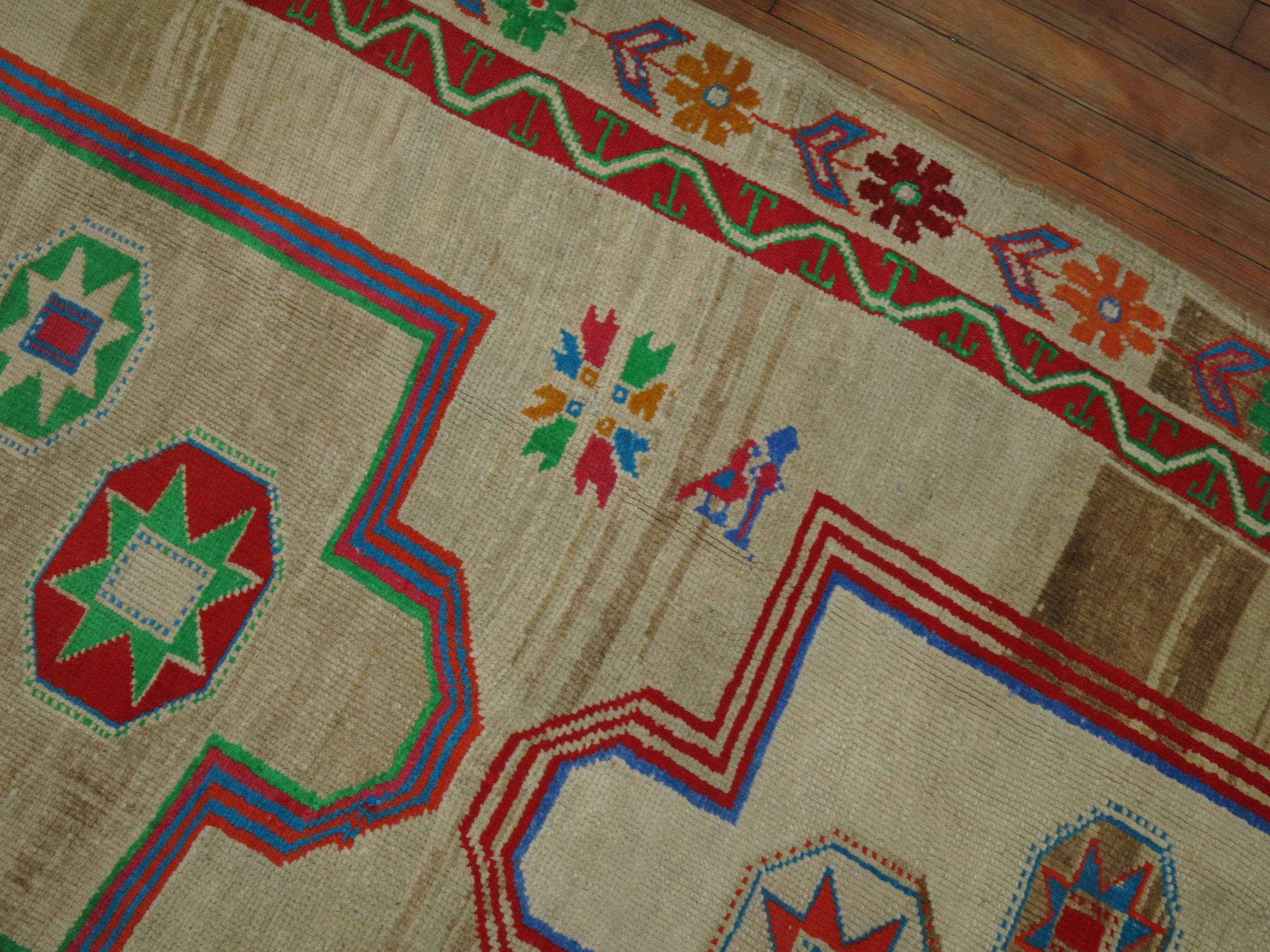 Hand-Knotted Zabihi Collection Wide Vintage Colorful Turkish Runner For Sale