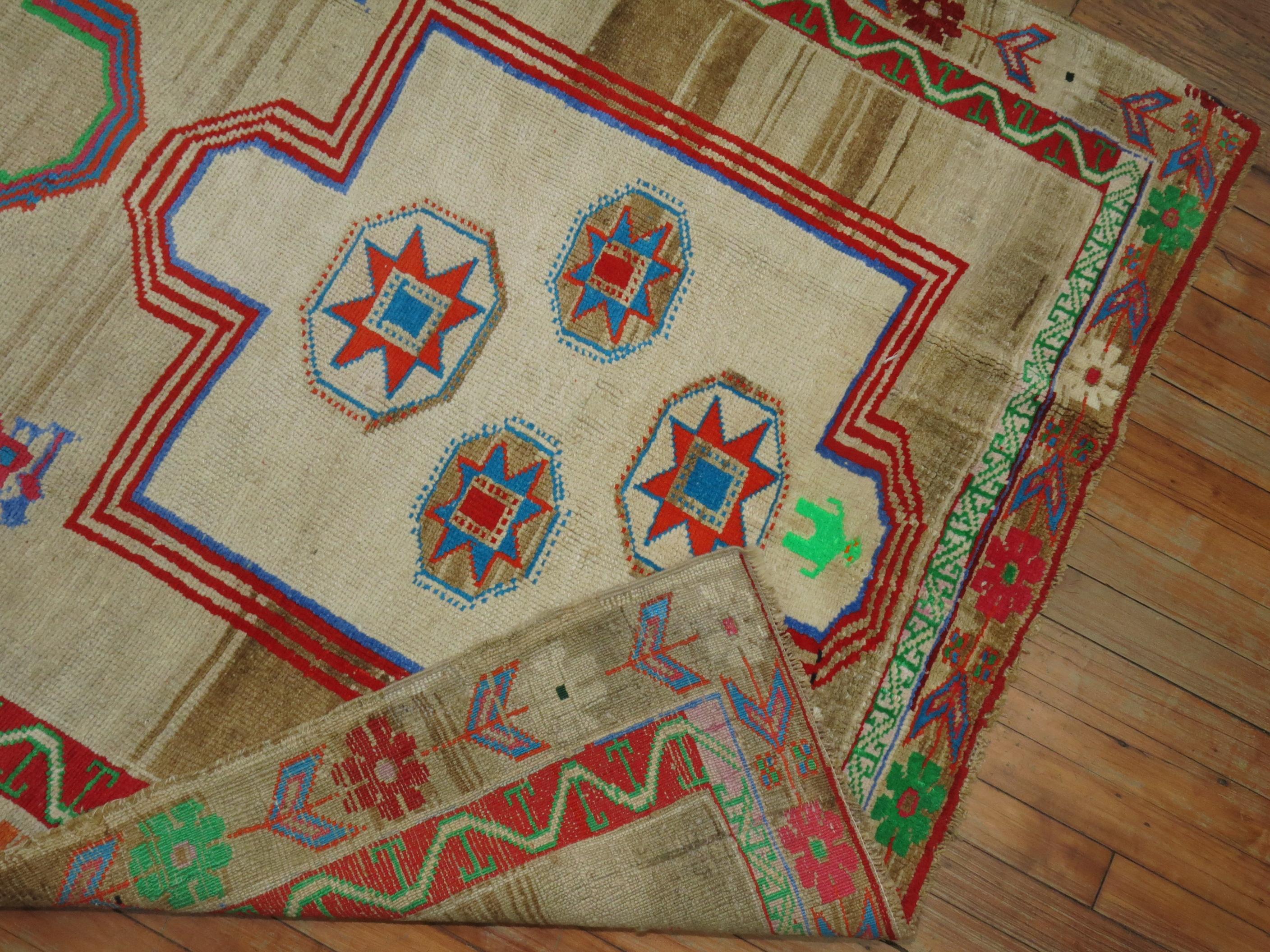 Zabihi Collection Wide Vintage Colorful Turkish Runner In Good Condition For Sale In New York, NY