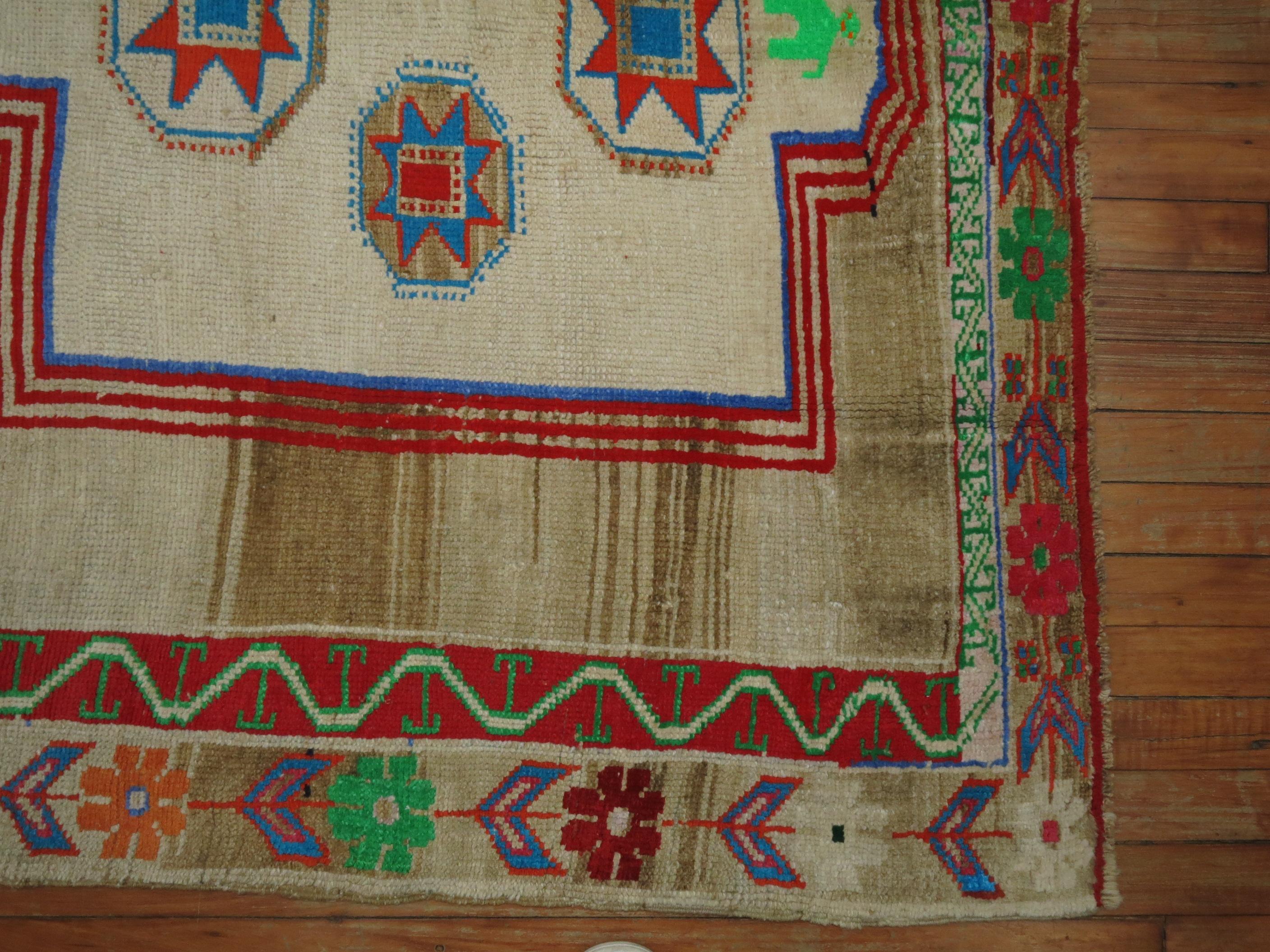 20th Century Zabihi Collection Wide Vintage Colorful Turkish Runner For Sale