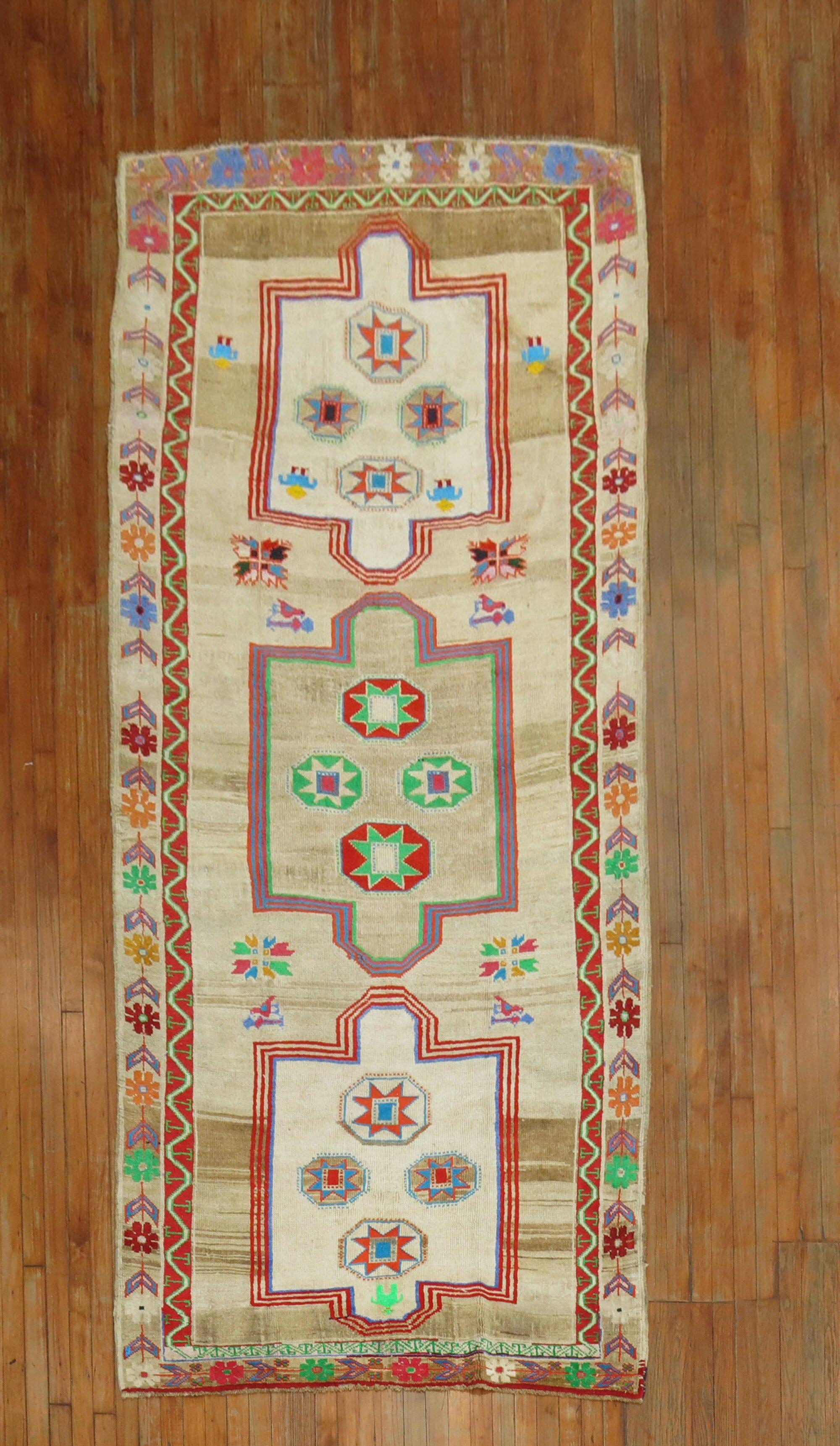 Zabihi Collection Wide Vintage Colorful Turkish Runner For Sale 2