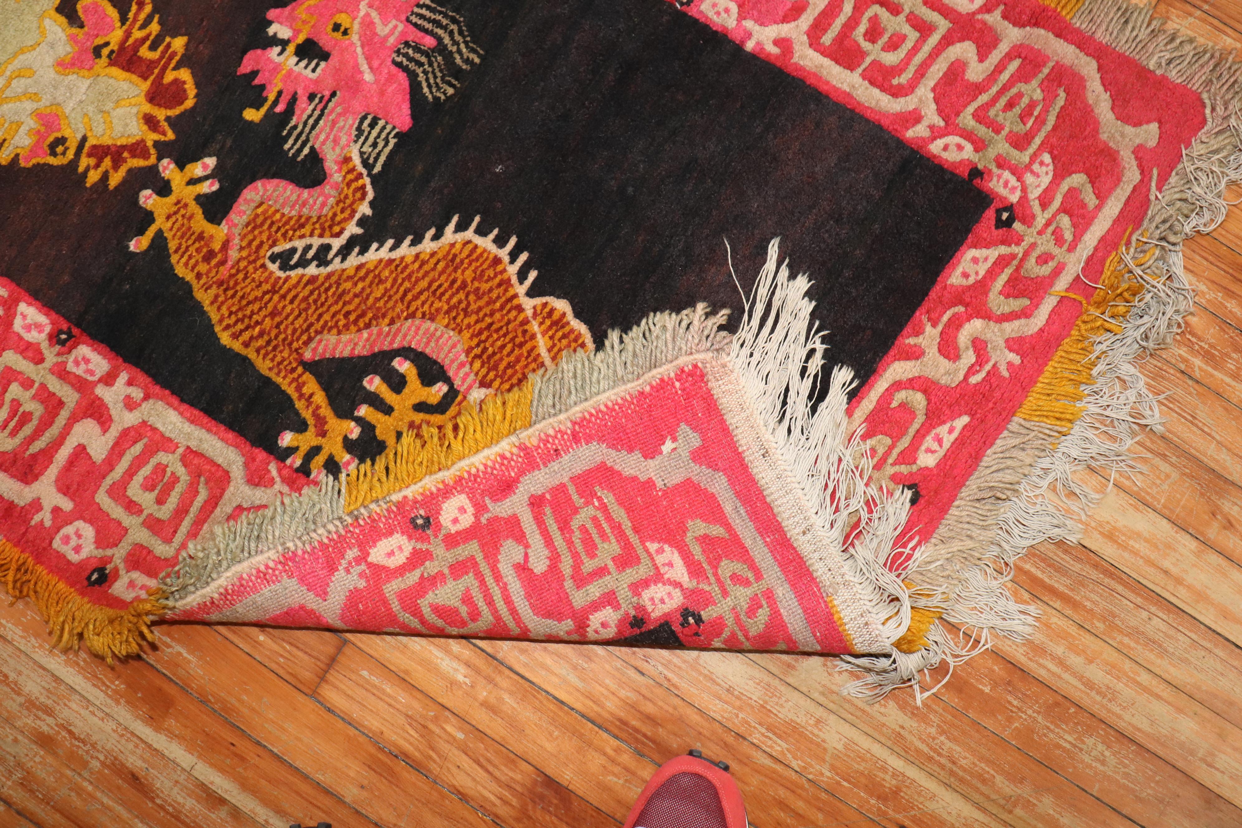 Hand-Knotted Zabihi Collection Wild Dragon Vintage Tibetan Rug For Sale